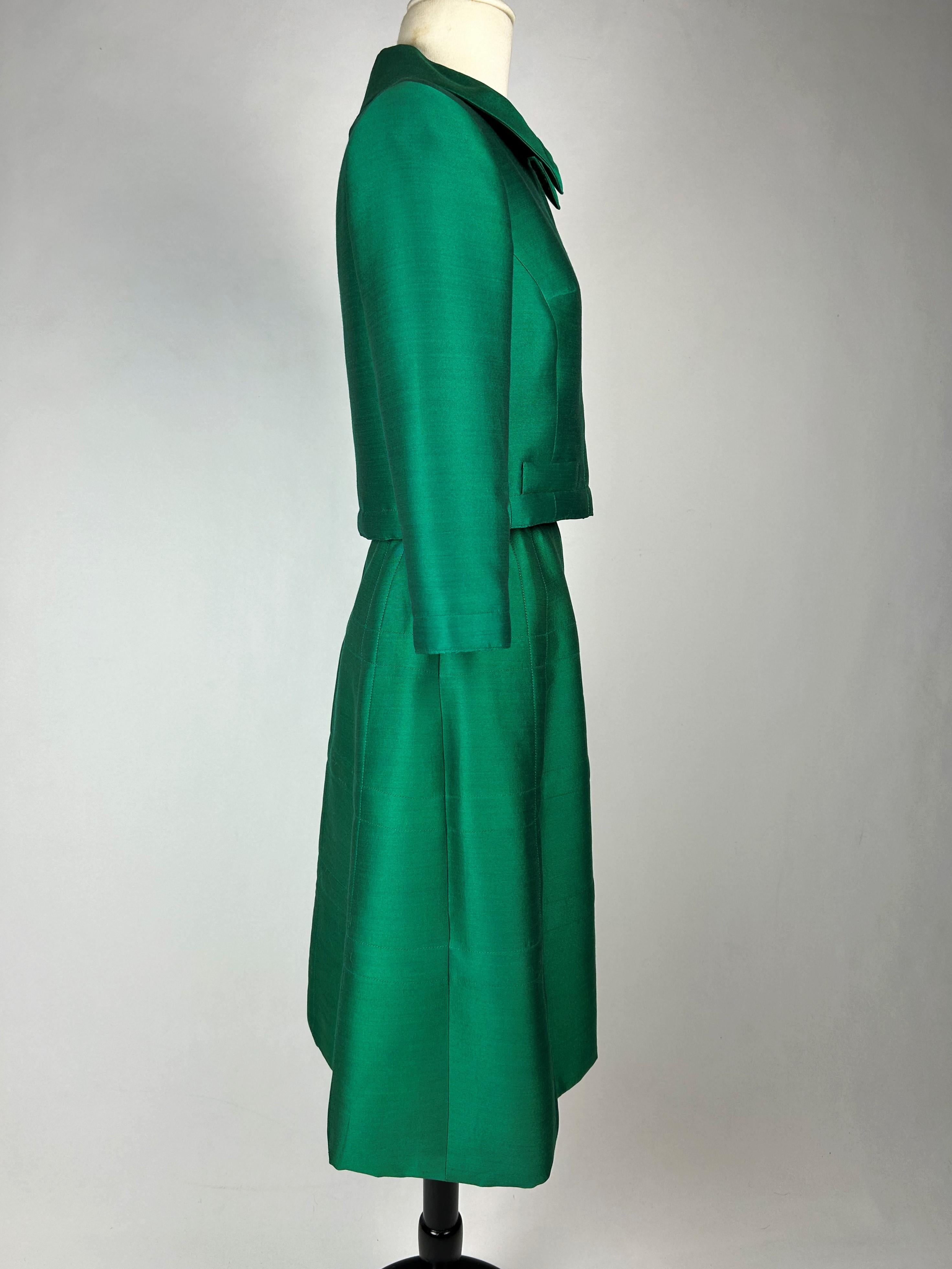 An Emerald Gazar Demi-Couture Skirt Suit by Louis Féraud Circa 1968-1972 For Sale 10
