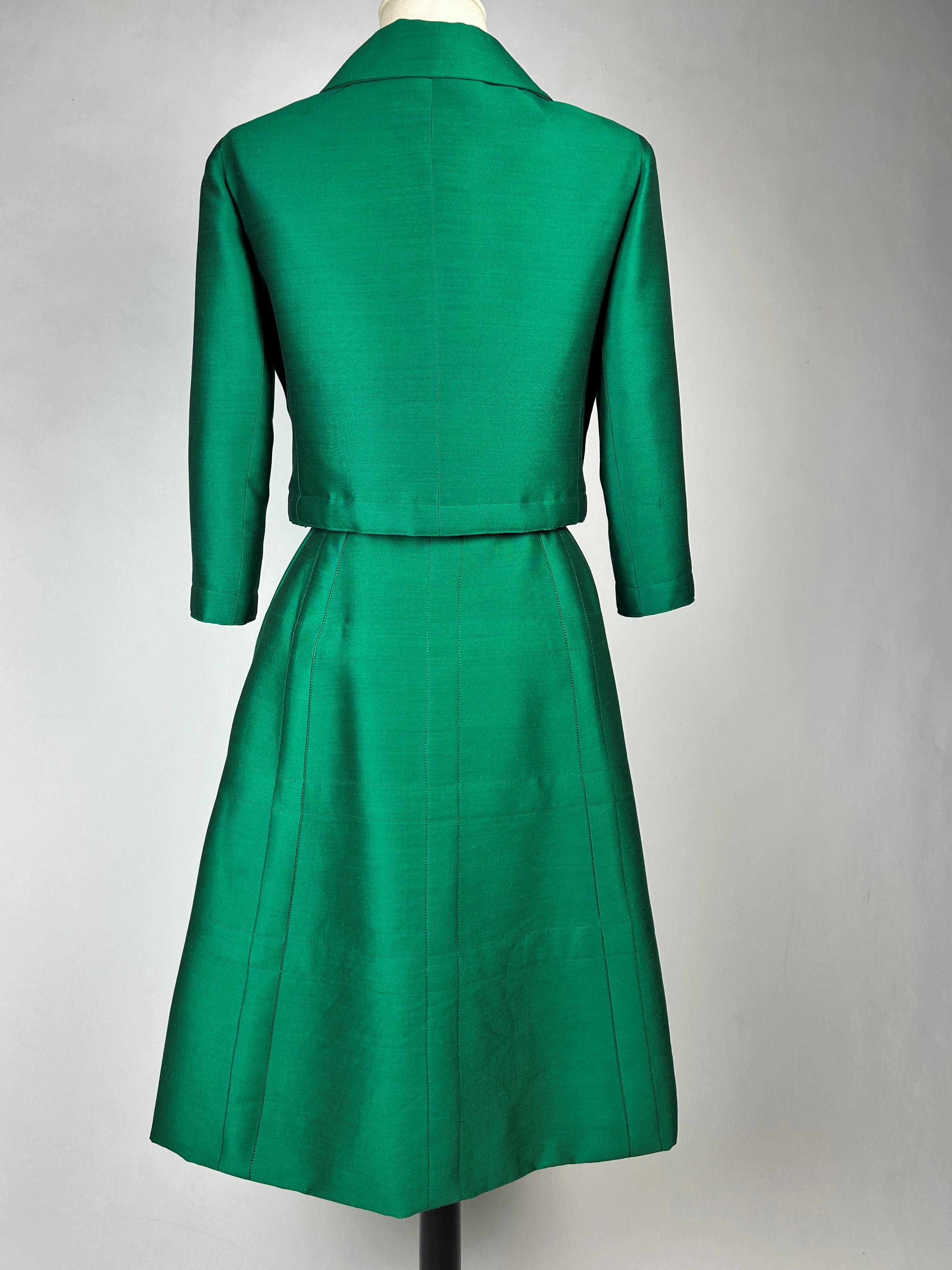 An Emerald Gazar Demi-Couture Skirt Suit by Louis Féraud Circa 1968-1972 For Sale 11