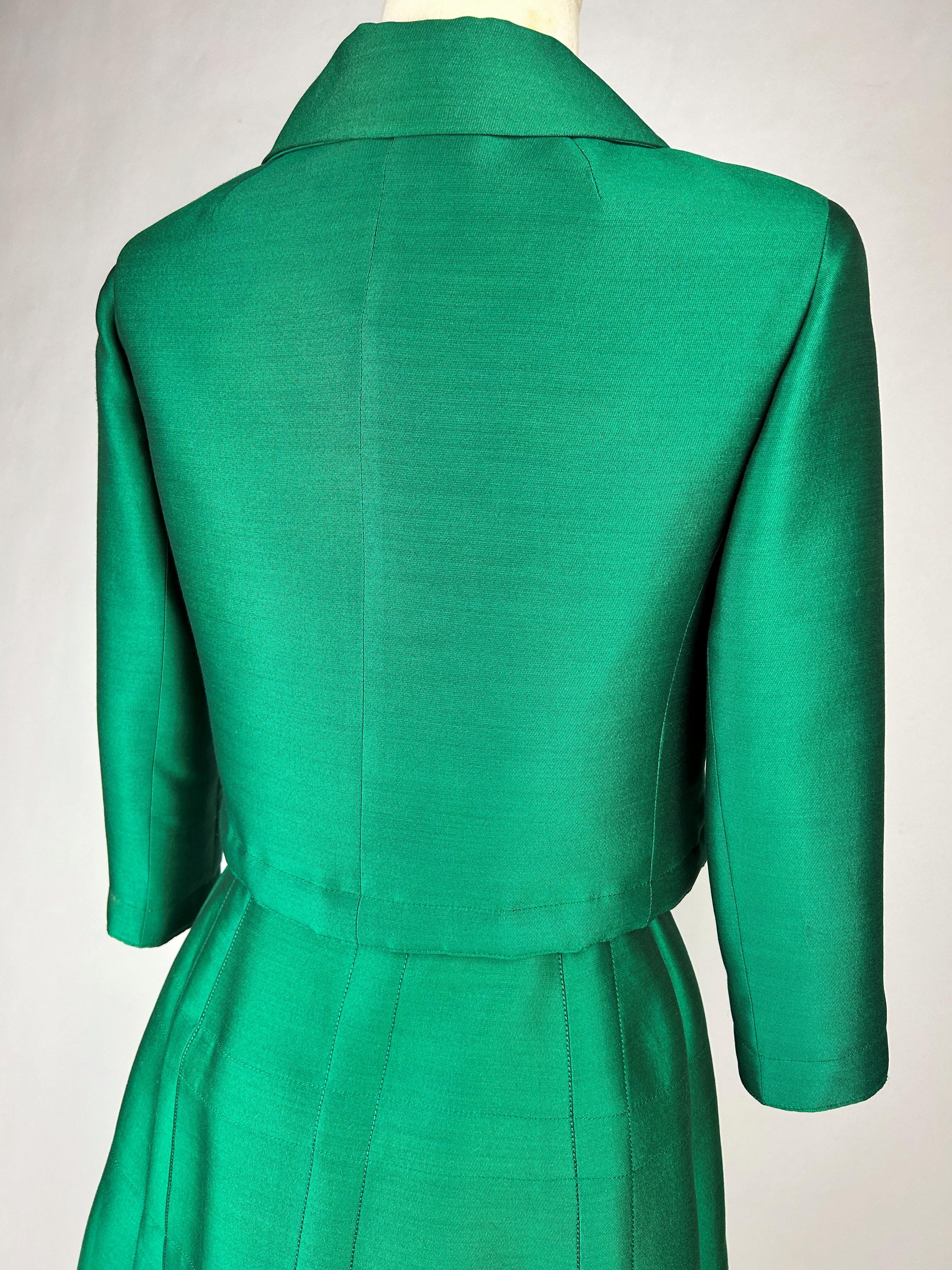 An Emerald Gazar Demi-Couture Skirt Suit by Louis Féraud Circa 1968-1972 For Sale 12