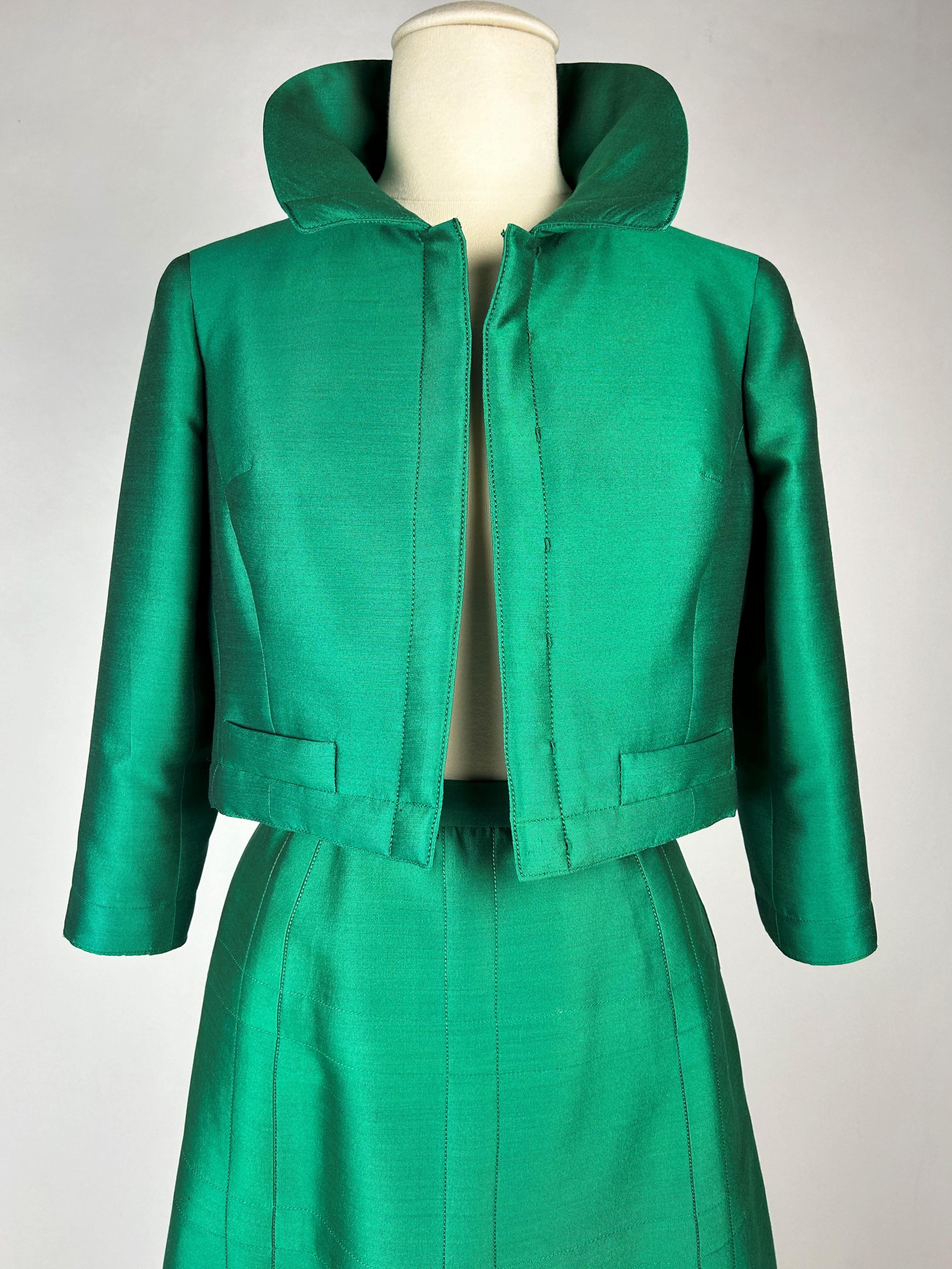 An Emerald Gazar Demi-Couture Skirt Suit by Louis Féraud Circa 1968-1972 For Sale 13