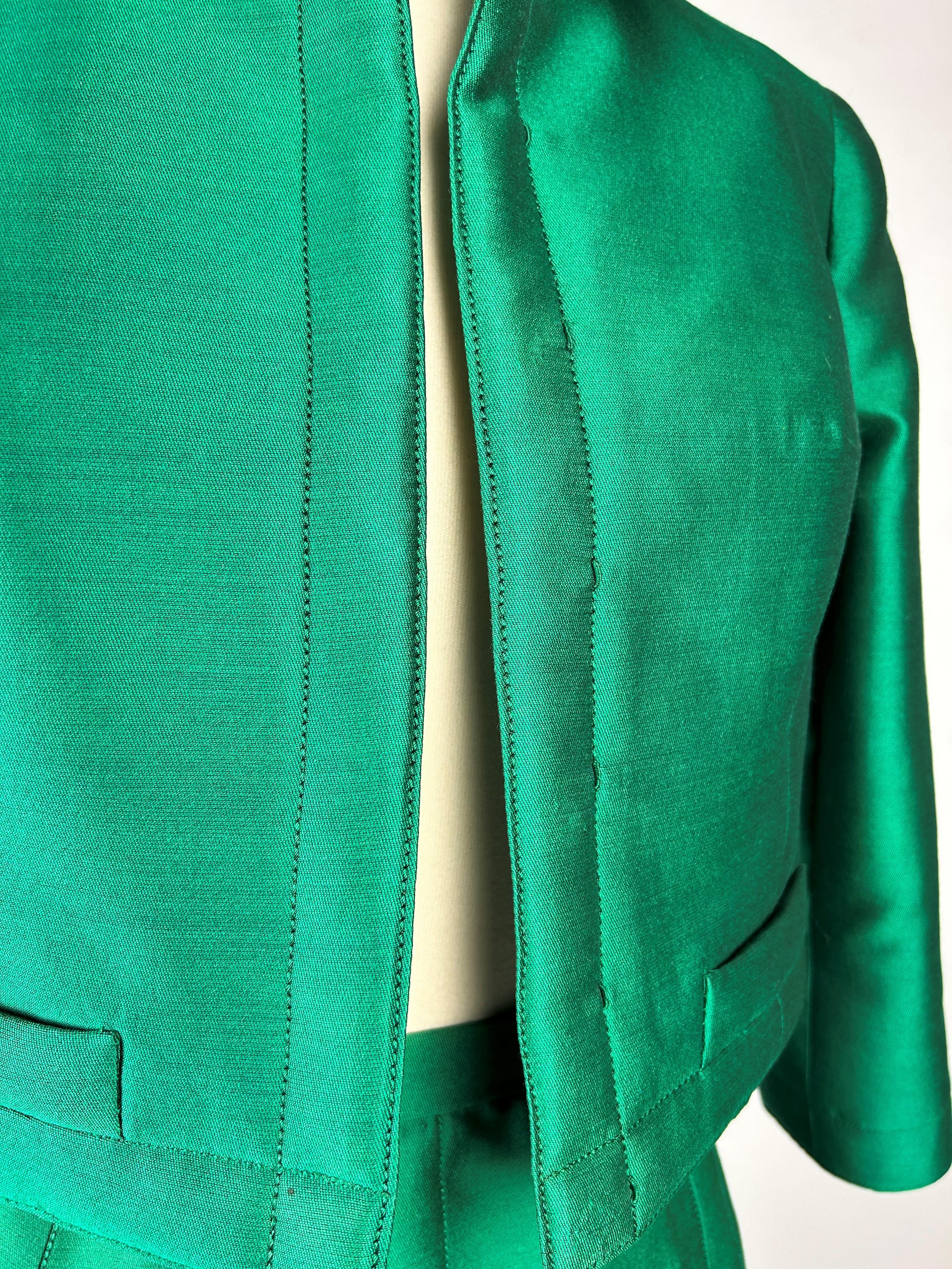 An Emerald Gazar Demi-Couture Skirt Suit by Louis Féraud Circa 1968-1972 For Sale 14