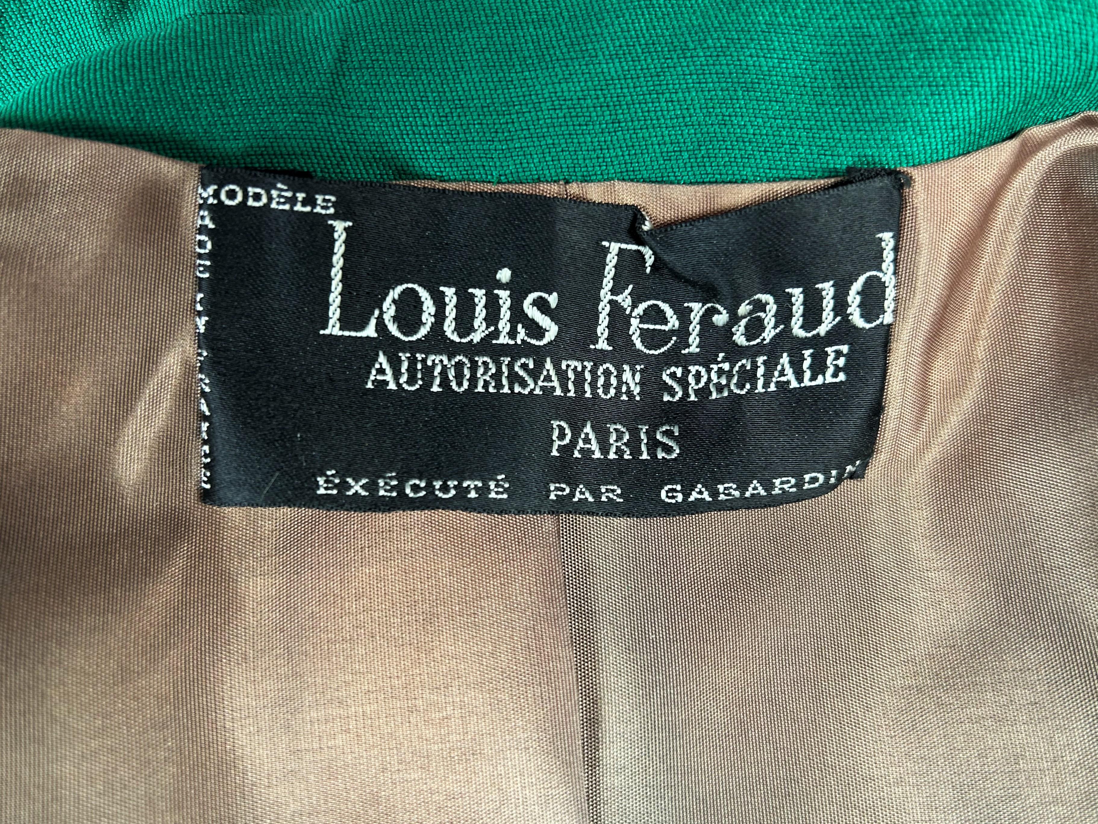 Tailleur jupe Demi-Couture Gazar Emeraude de Louis Féraud Circa 1968-1972 Pour femmes en vente