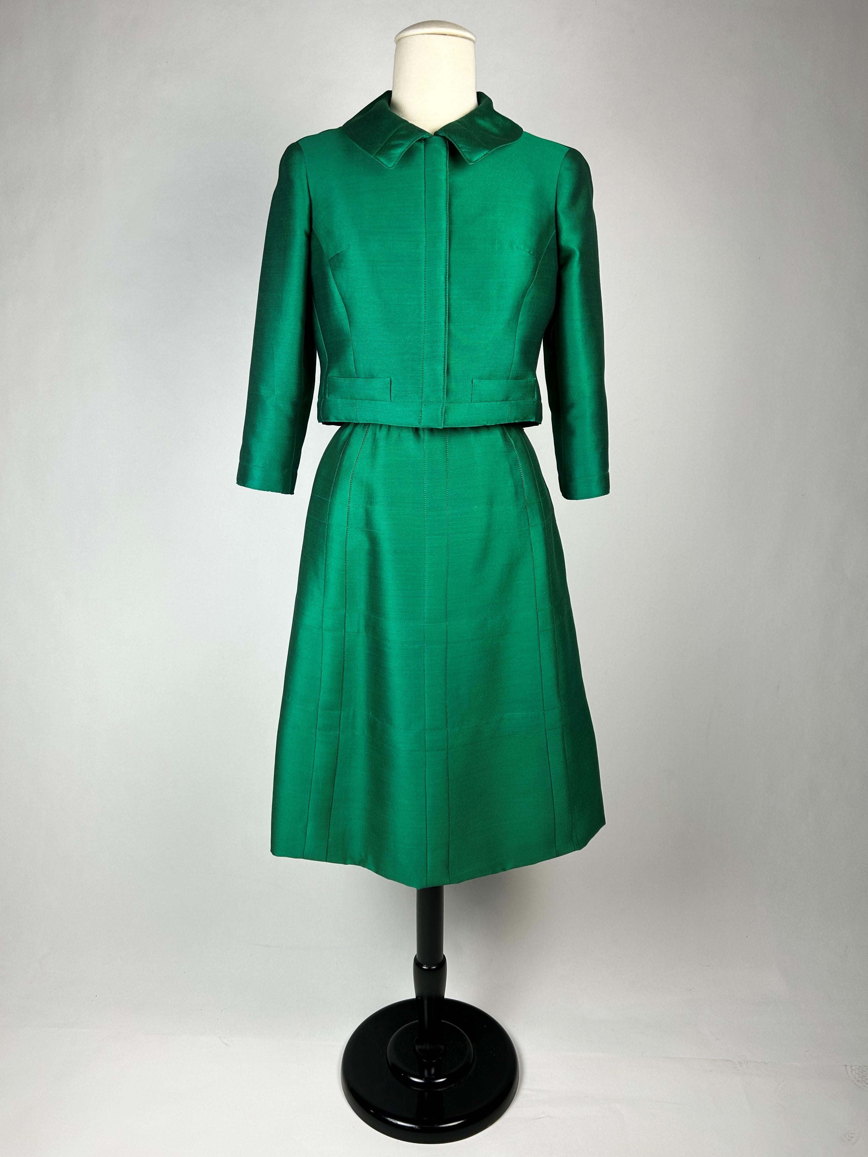 An Emerald Gazar Demi-Couture Skirt Suit by Louis Féraud Circa 1968-1972 For Sale 4