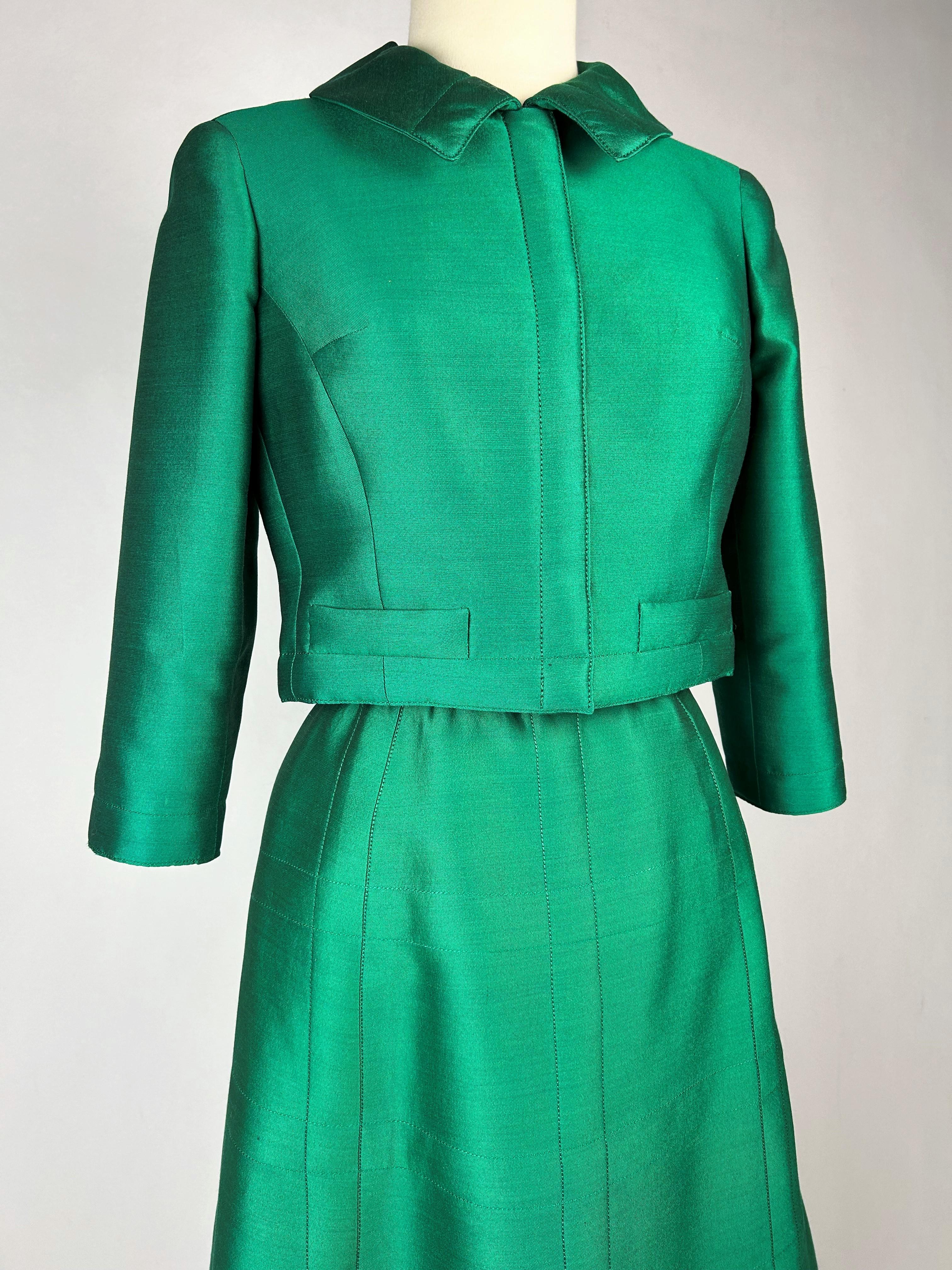 An Emerald Gazar Demi-Couture Skirt Suit by Louis Féraud Circa 1968-1972 For Sale 5