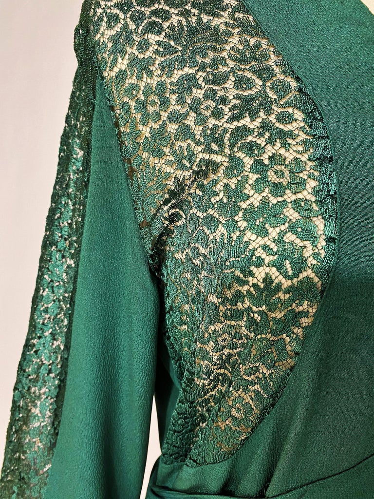 An Emerald green crepe and lace evening dress- France Circa 1940 For Sale at 1stDibs An Emerald green crepe and lace evening dress- France Circa 1940 For Sale at 1stDibs