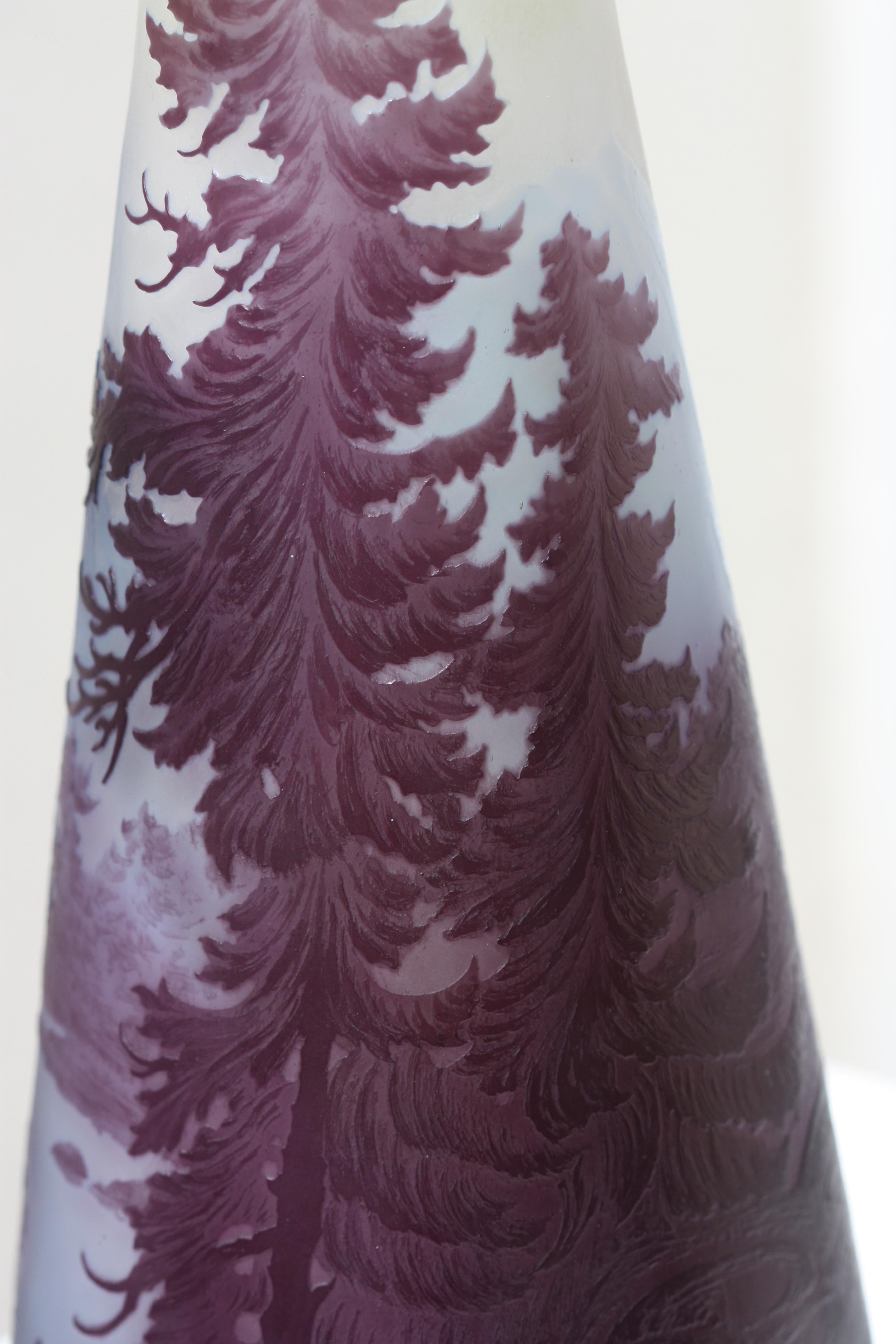 Early 20th Century Emile Galle Overlaid and Etched Glass Vase, circa 1900 For Sale