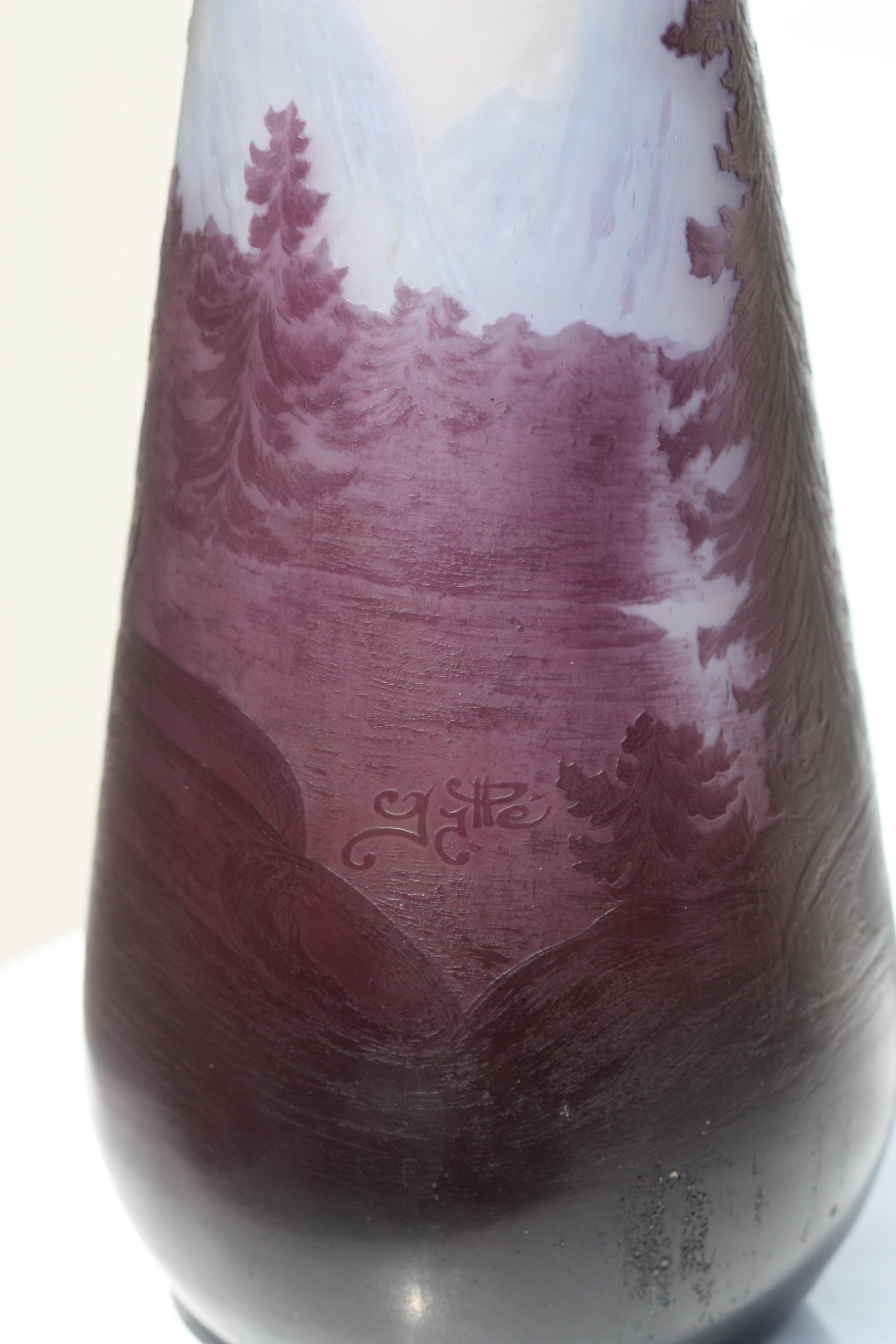 Art Glass Emile Galle Overlaid and Etched Glass Vase, circa 1900 For Sale