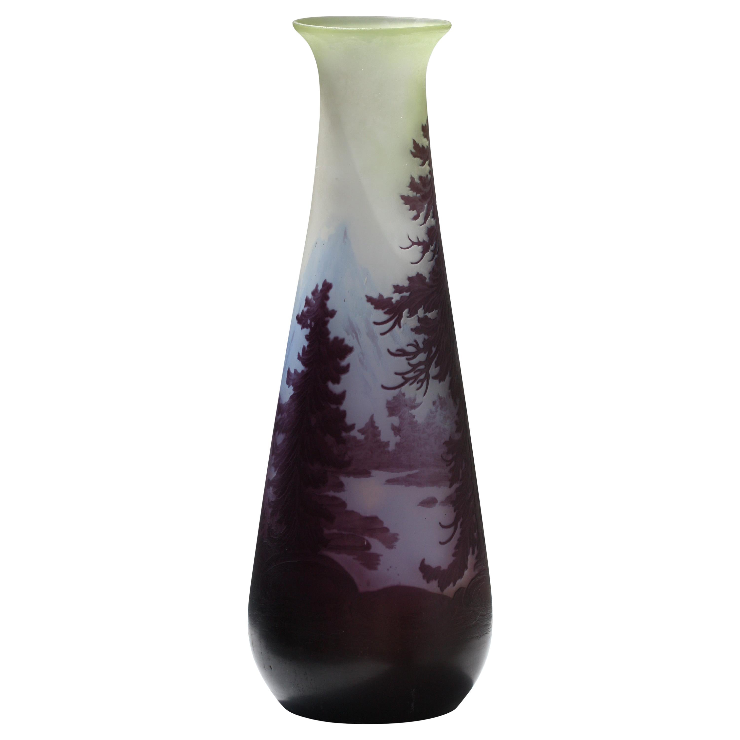 Emile Galle Overlaid and Etched Glass Vase, circa 1900 For Sale