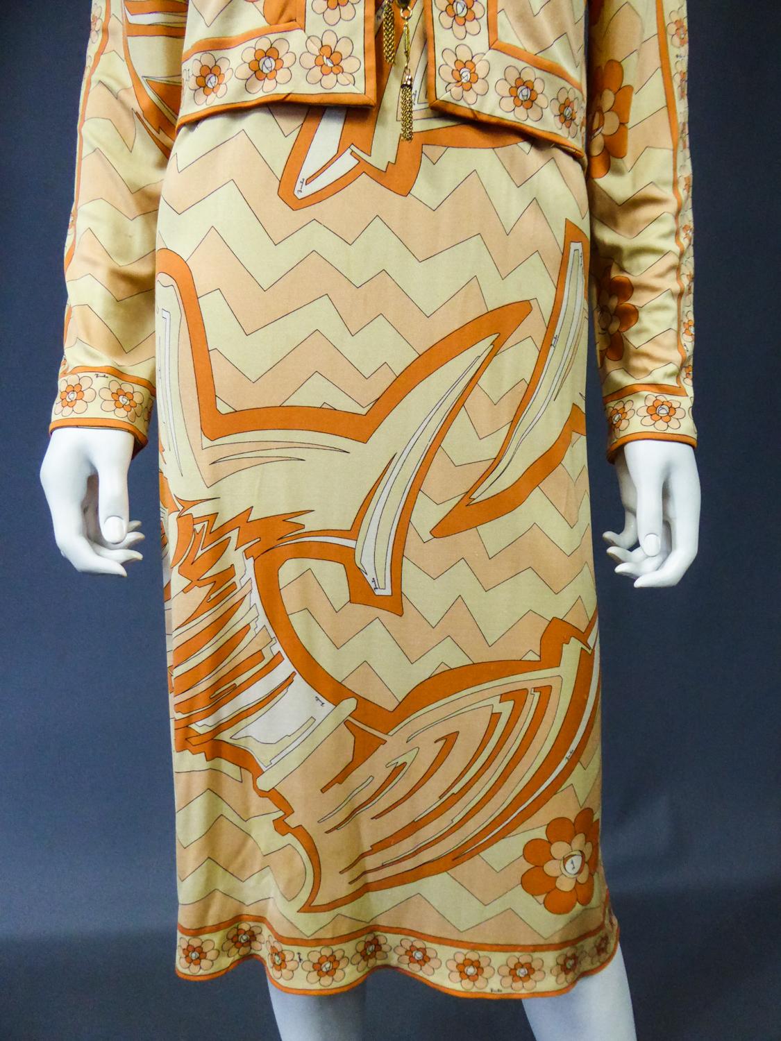 Emilio Pucci Kleid und Weste aus bedrucktem Jersey, ca. 1960/1970 im Angebot 5