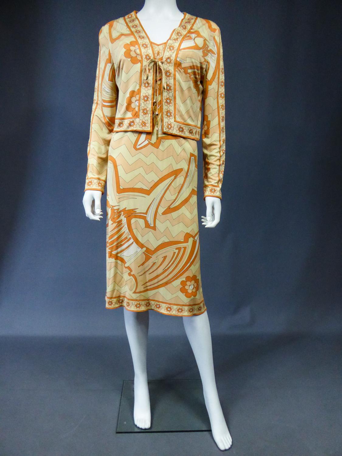 Brown An Emilio Pucci Dress and Vest Set in Printed Jersey Circa 1960/1970 For Sale