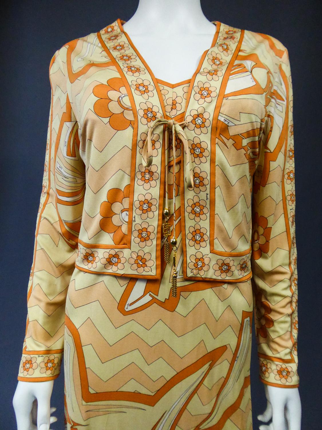 Emilio Pucci Kleid und Weste aus bedrucktem Jersey, ca. 1960/1970 im Angebot 1