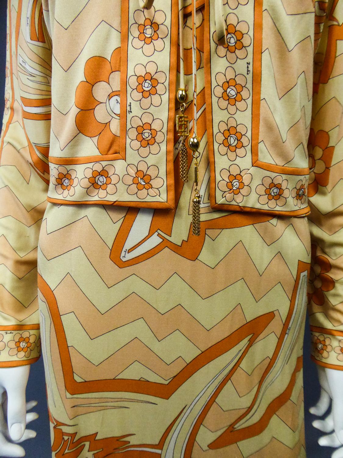 Emilio Pucci - Ensemble robe et gilet en jersey imprimé, circa 1960/1970 en vente 3