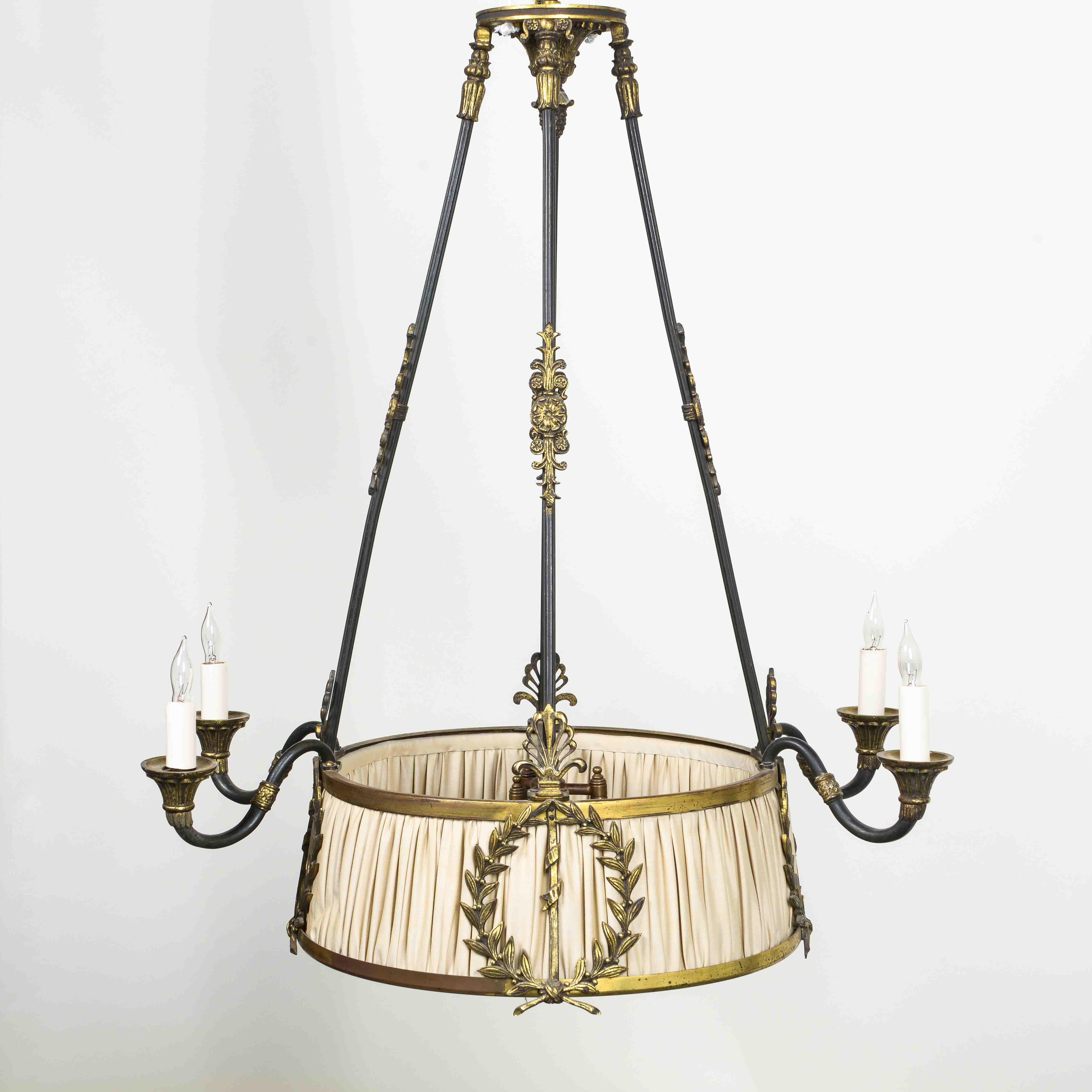 French Empire Bronze, Gilt Bronze and Silk Chandelier For Sale