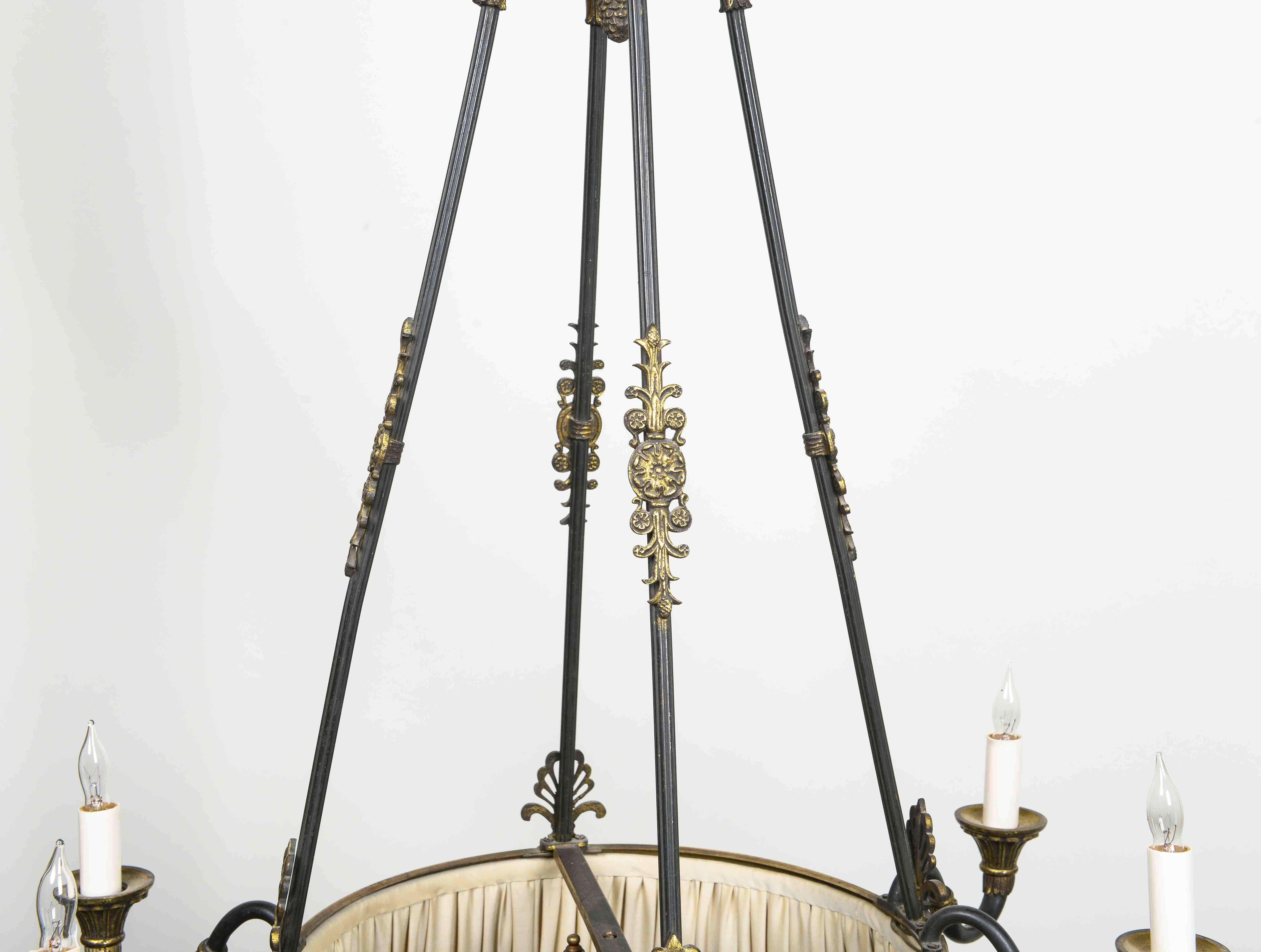 Empire Bronze, Gilt Bronze and Silk Chandelier For Sale 1