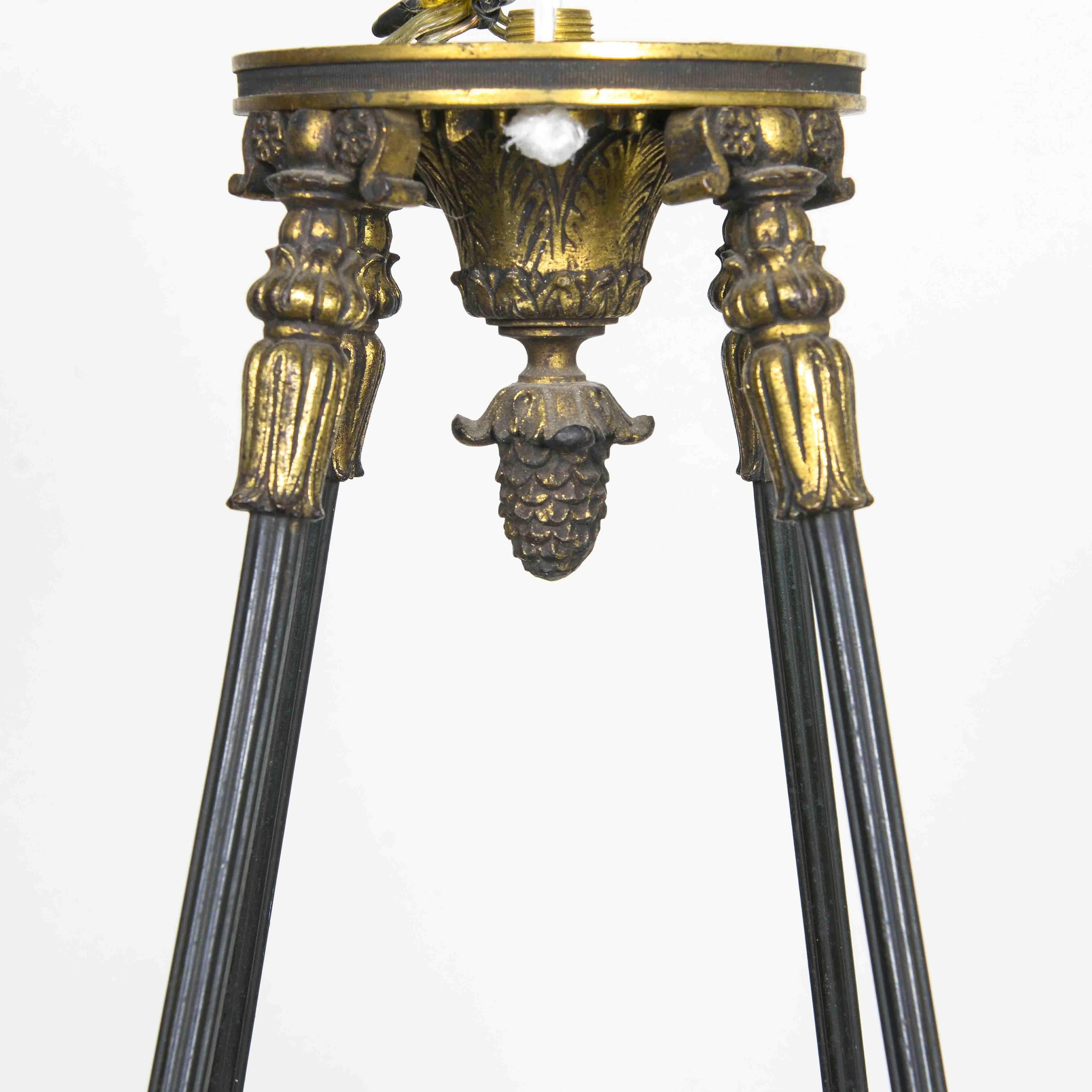 Lustre Empire en bronze, bronze doré et soie en vente 2