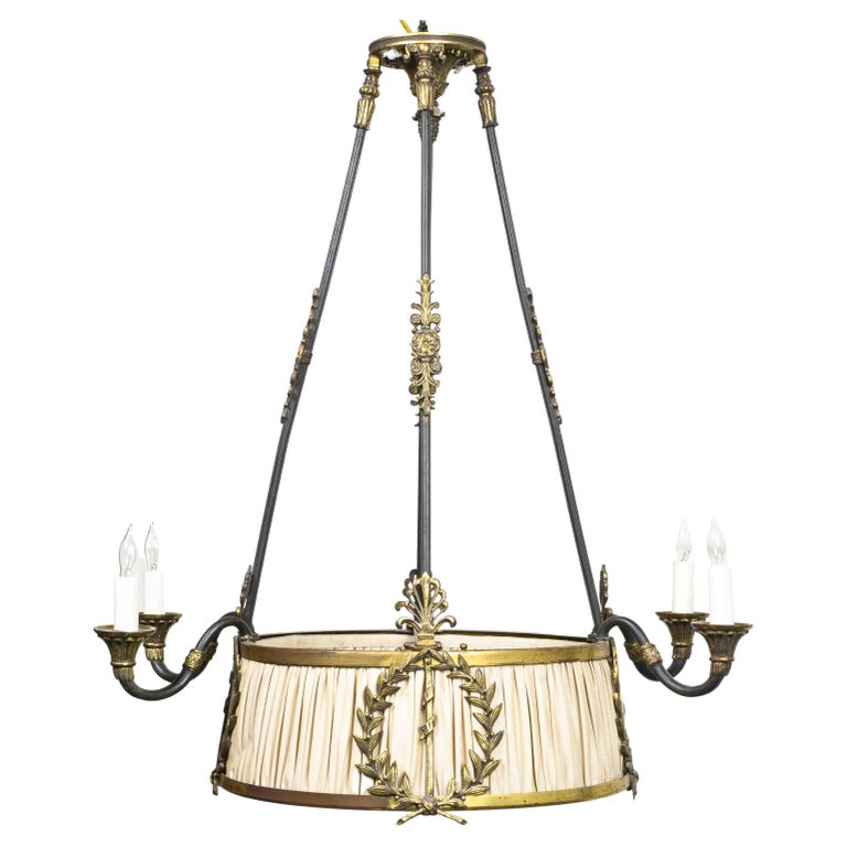 Empire Bronze, Gilt Bronze and Silk Chandelier For Sale at 1stDibs