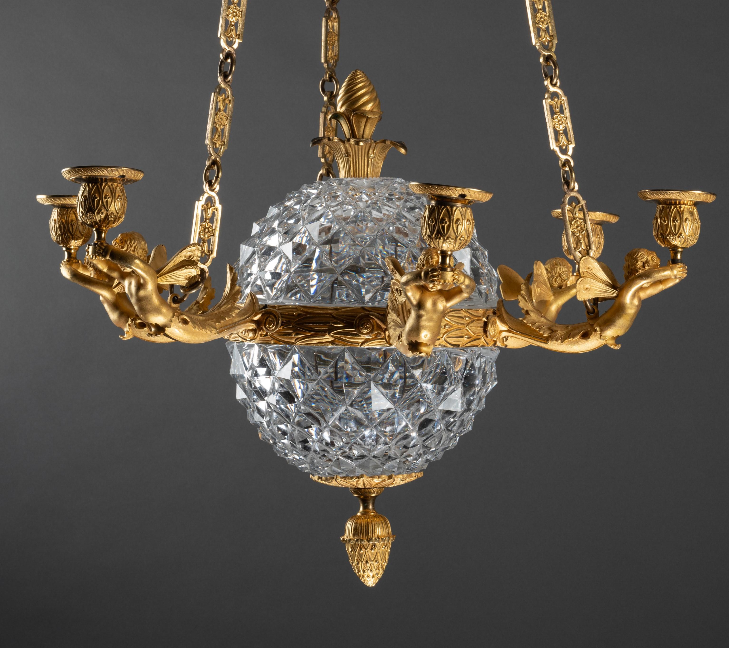 An Empire c. 1810 gilt bronze and crystal chandelier attributed to Ravrio, Paris 2