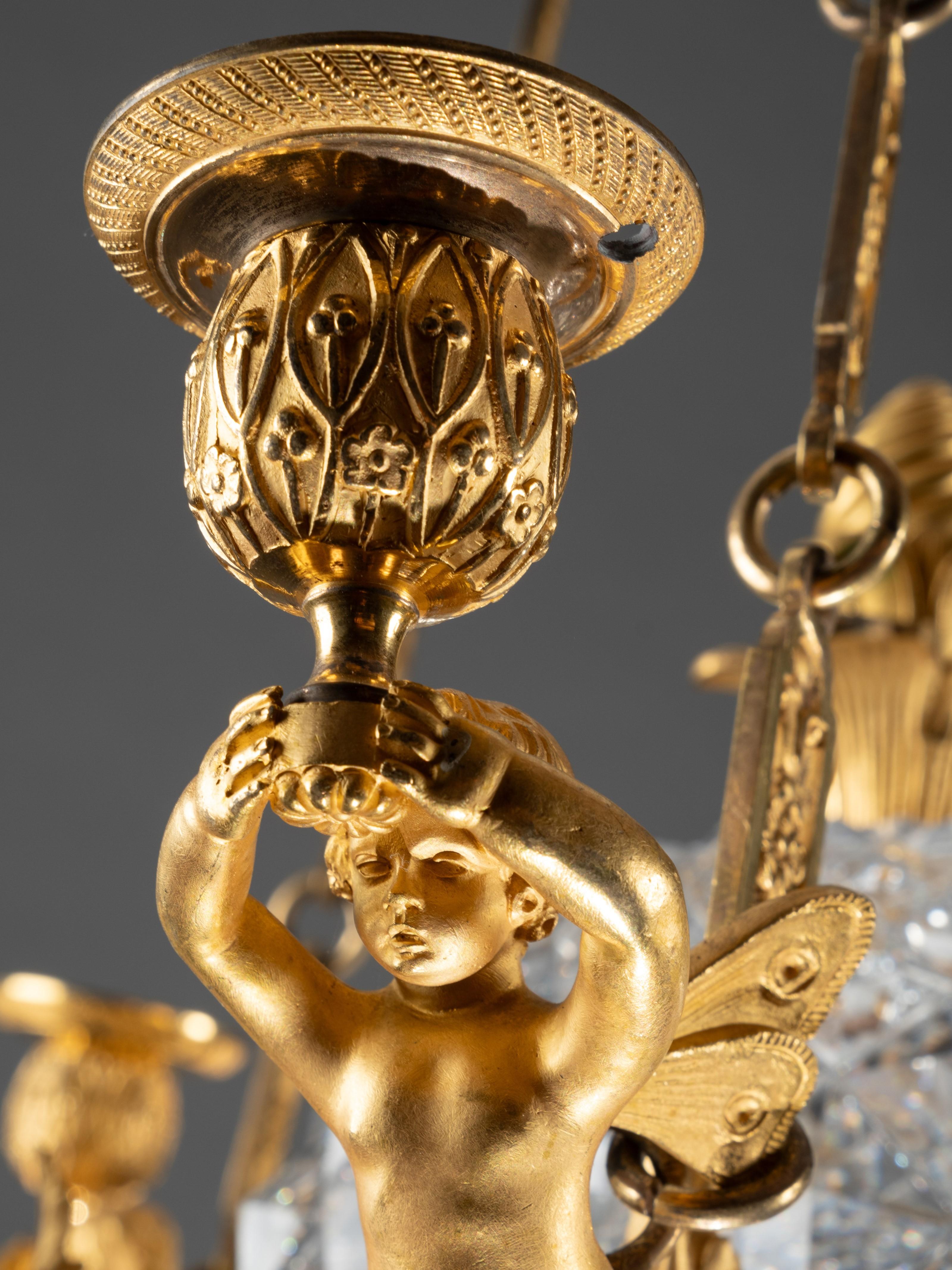 An Empire c. 1810 gilt bronze and crystal chandelier attributed to Ravrio, Paris 4