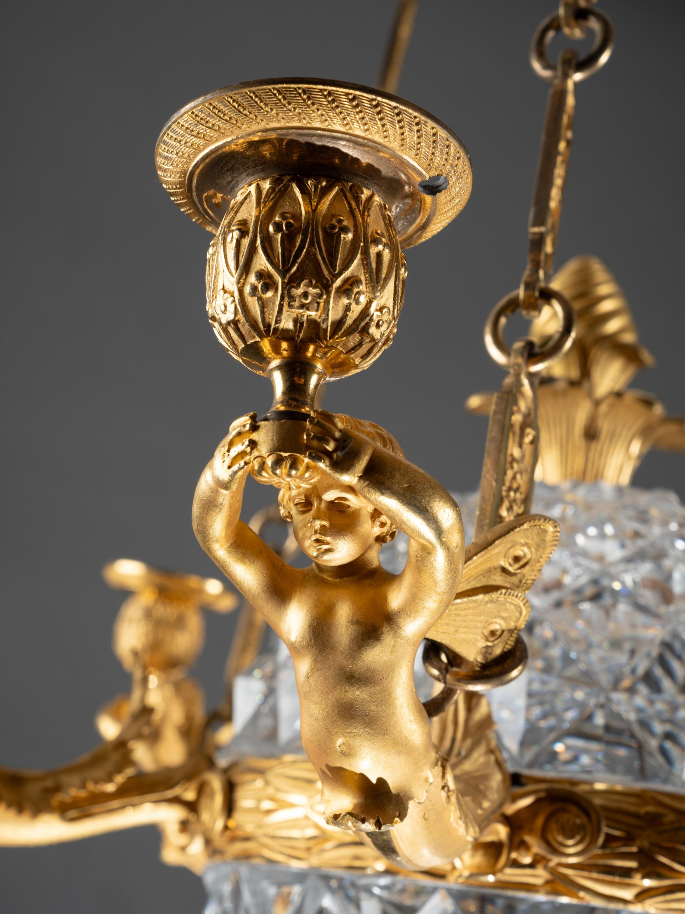 19th Century An Empire c. 1810 gilt bronze and crystal chandelier attributed to Ravrio, Paris