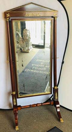 Empire Cheval Floor Full Length Mirror with Bronze Mounts, 19th-20th Century