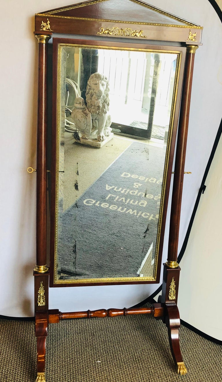 Empire Cheval Floor Full Length Mirror with Bronze Mounts, 19th20th Century at 1stDibs