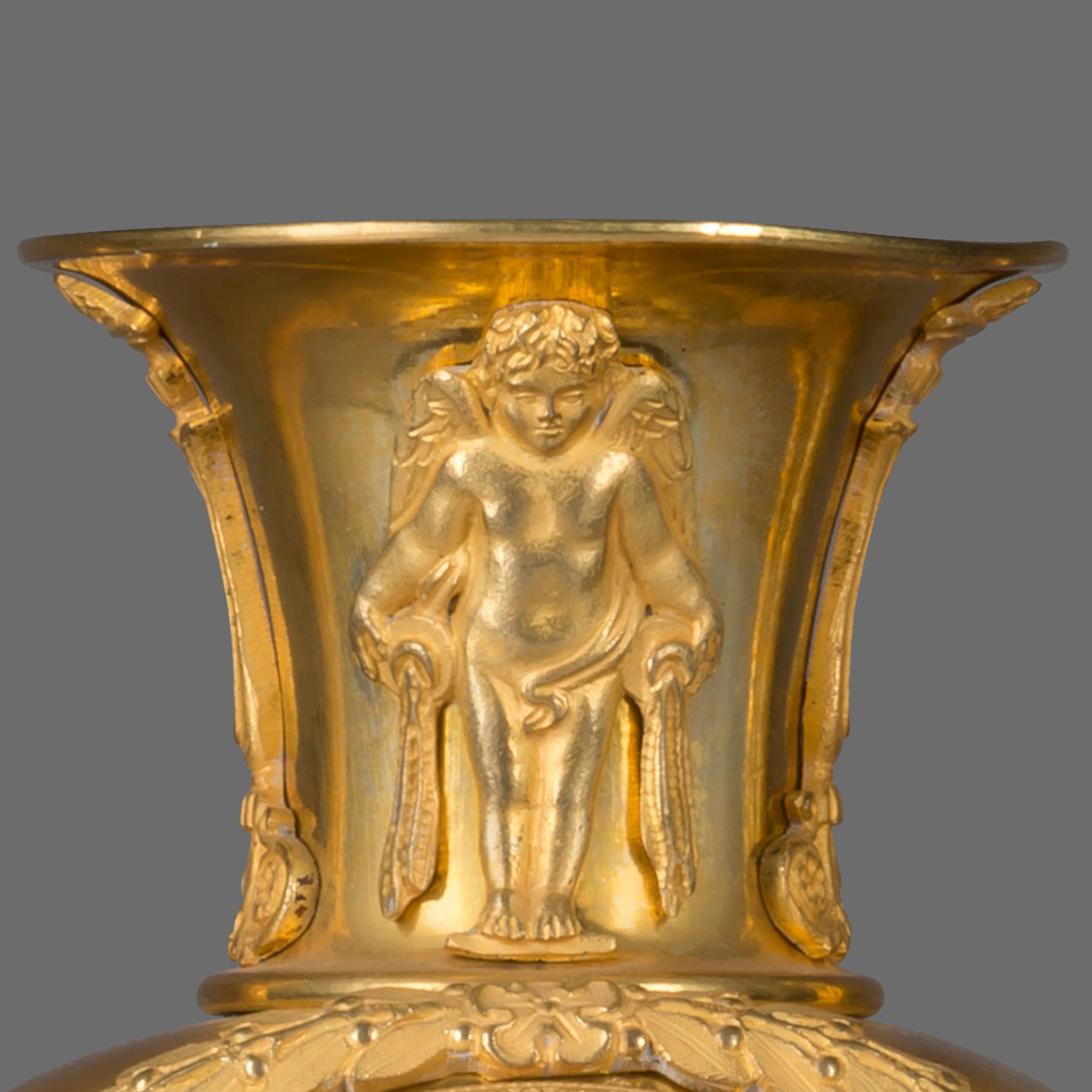 Gilt Empire Clock in the Form of a Classical Urn, by Maison Lepautre, circa 1825 For Sale
