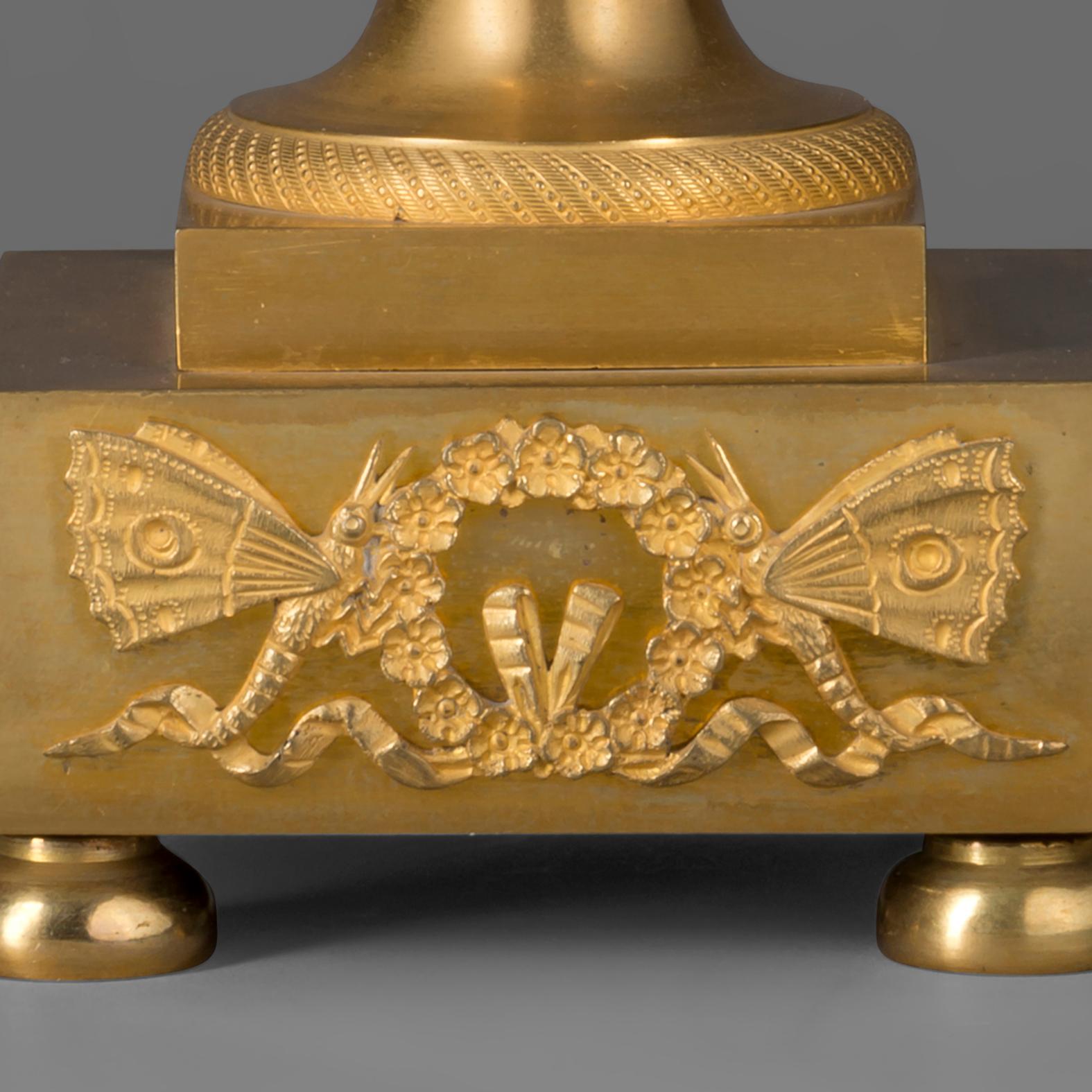 Bronze Empire Clock in the Form of a Classical Urn, by Maison Lepautre, circa 1825 For Sale