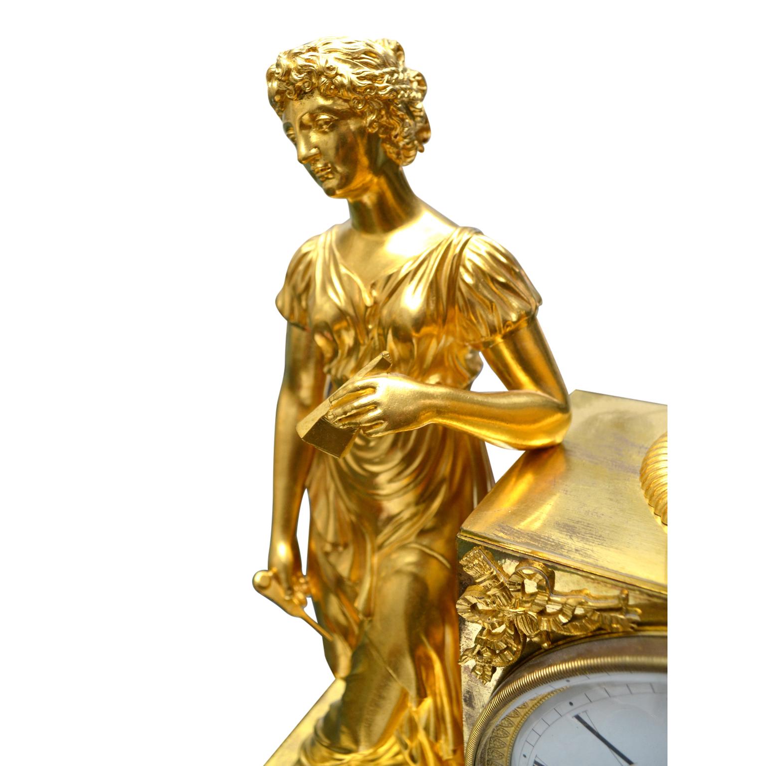 Orologio allegorico francese in bronzo dorato Impero raffigurante le scienze astronomiche in vendita 2