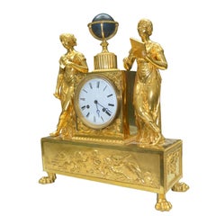 French Empire Gilt Bronze Allegorical Clock Depicting the Astronomical Sciences