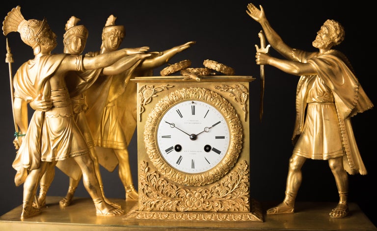 Empire Gilt and Patinated Bronze Mantel Clock For Sale at 1stDibs