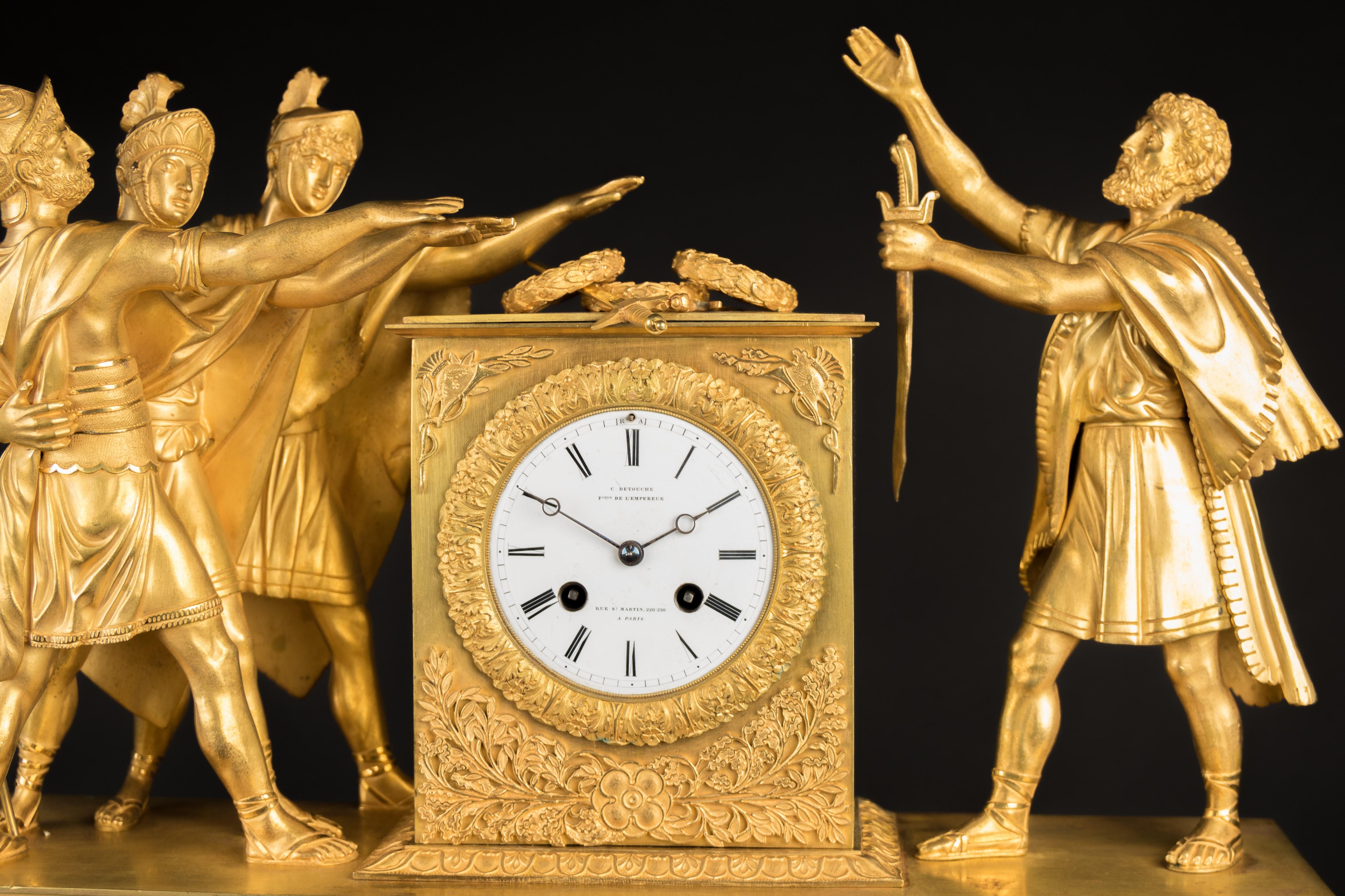 French Empire Gilt and Patinated Bronze Mantel Clock For Sale