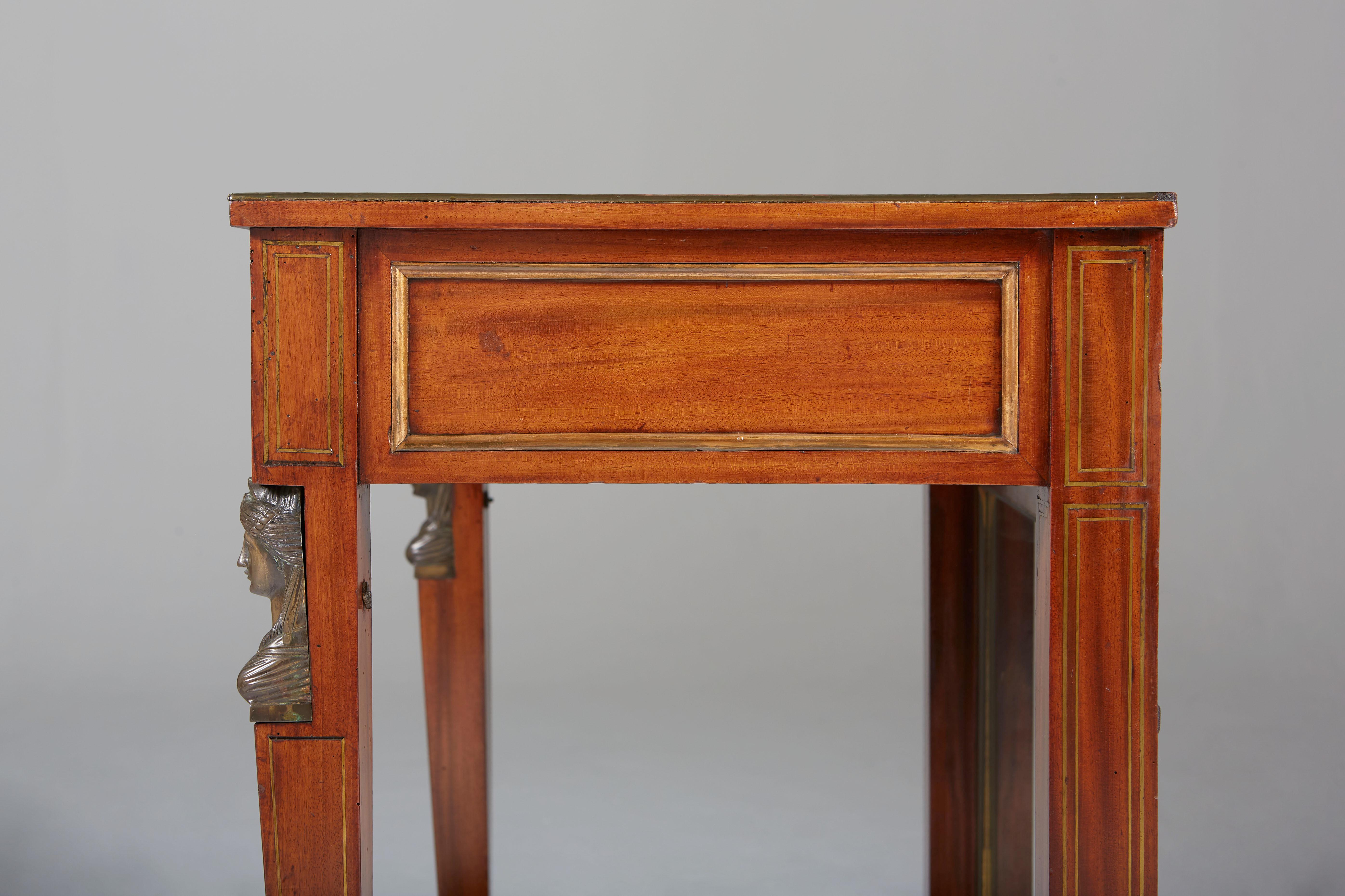 French Empire Mahogany Console Table of Small Proportions with Grey Marble Top