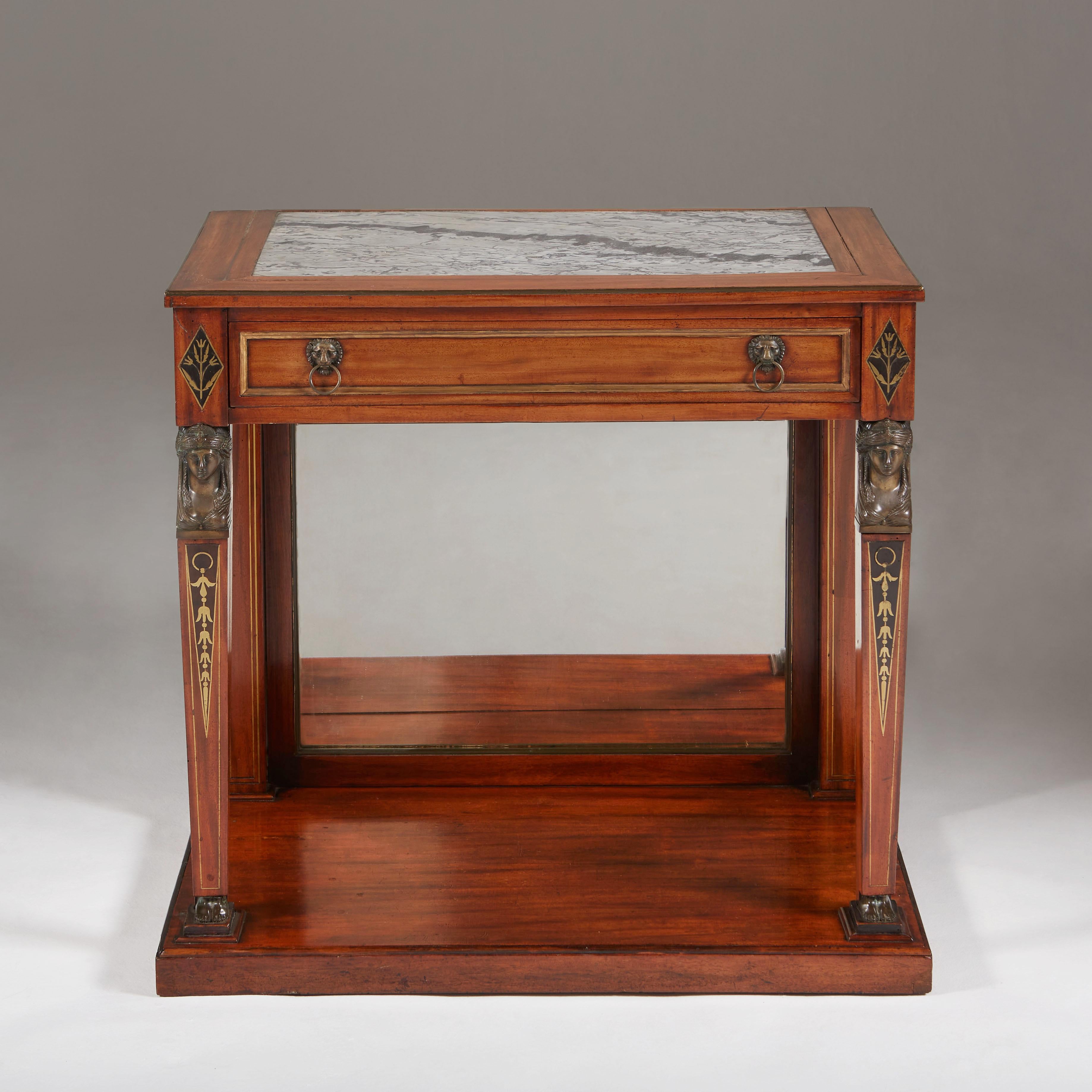 Empire Mahogany Console Table of Small Proportions with Grey Marble Top In Good Condition In London, GB