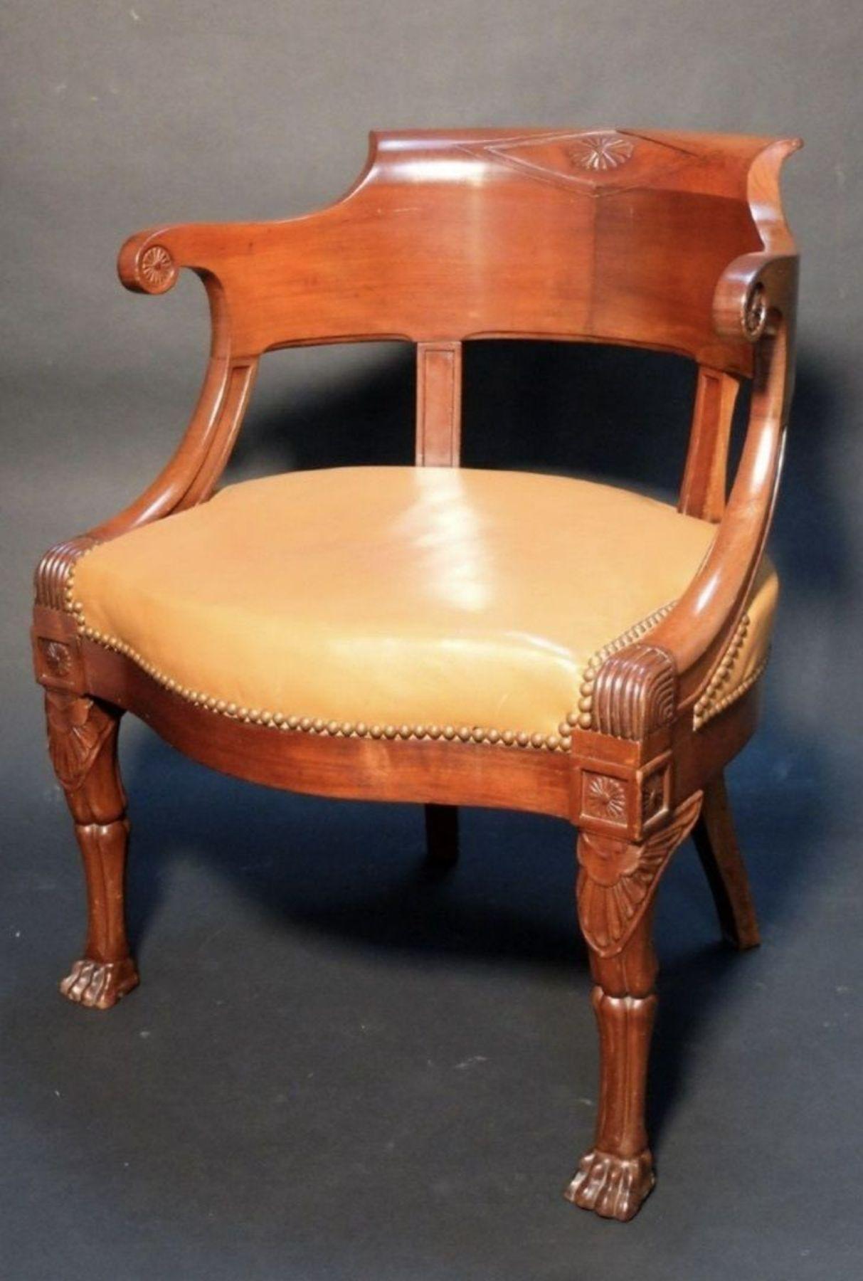 French Empire Mahogany Desk Chair, Early 19th Century For Sale