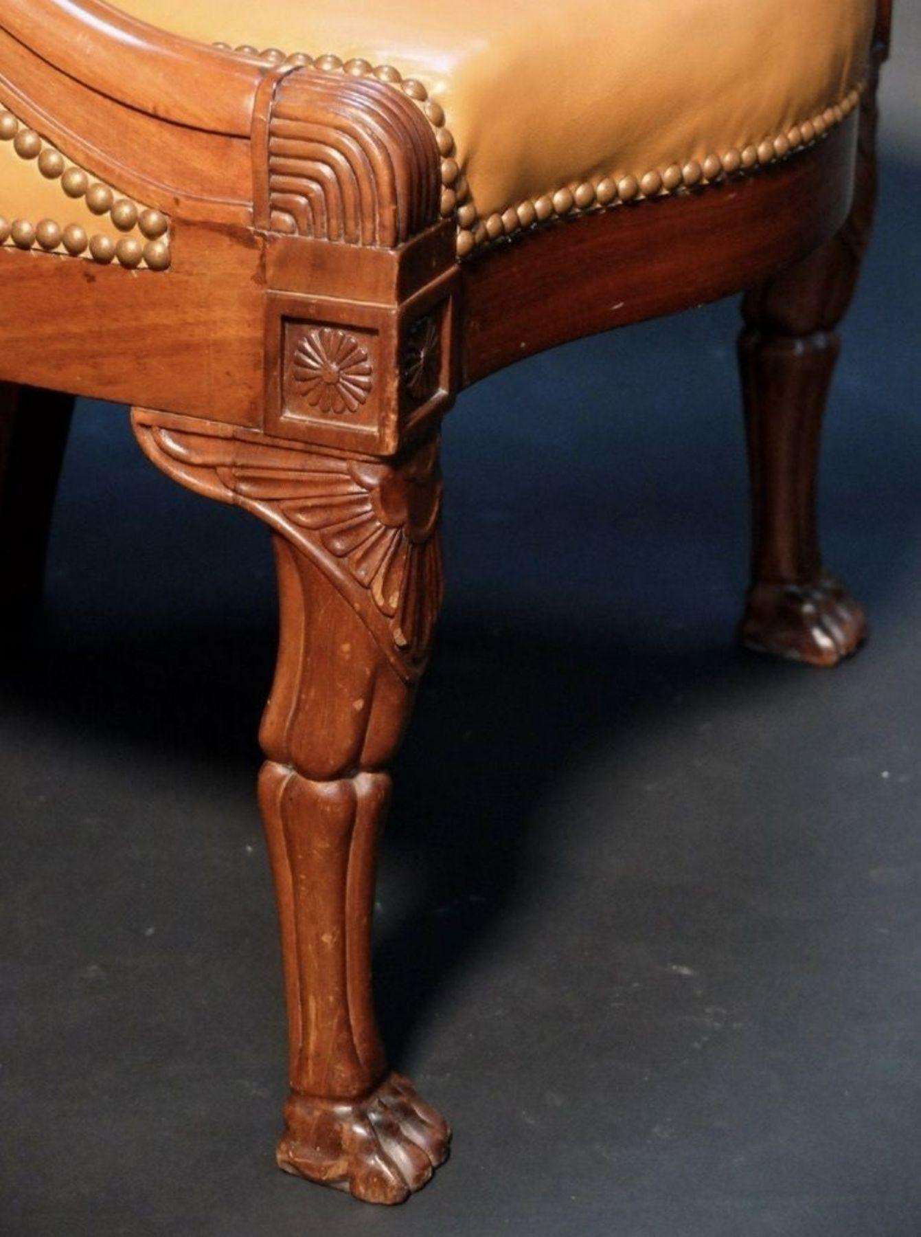 Leather Empire Mahogany Desk Chair, Early 19th Century For Sale