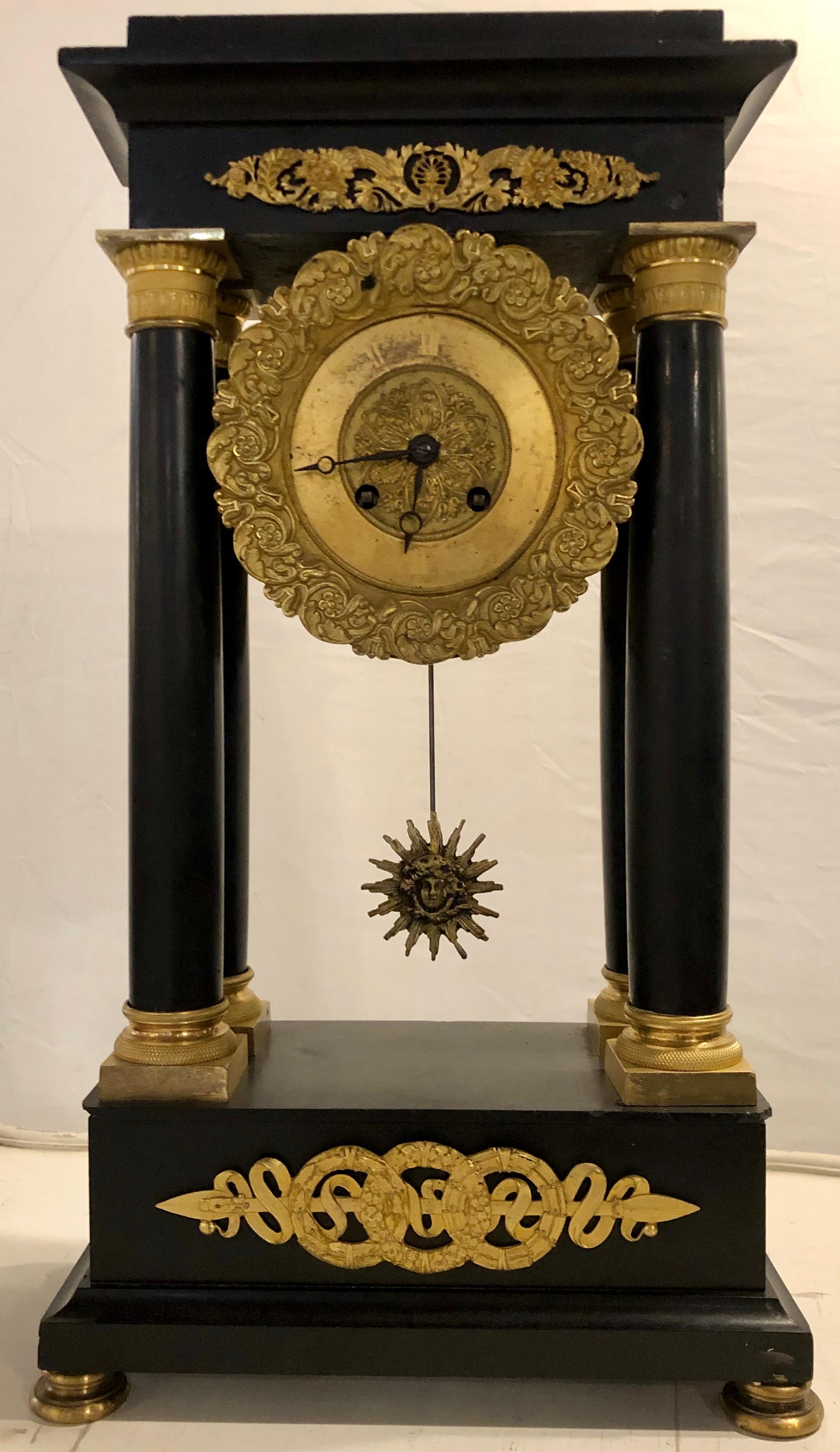 Empire Marble and Bronze Mantel Clock, Working In Good Condition In Stamford, CT