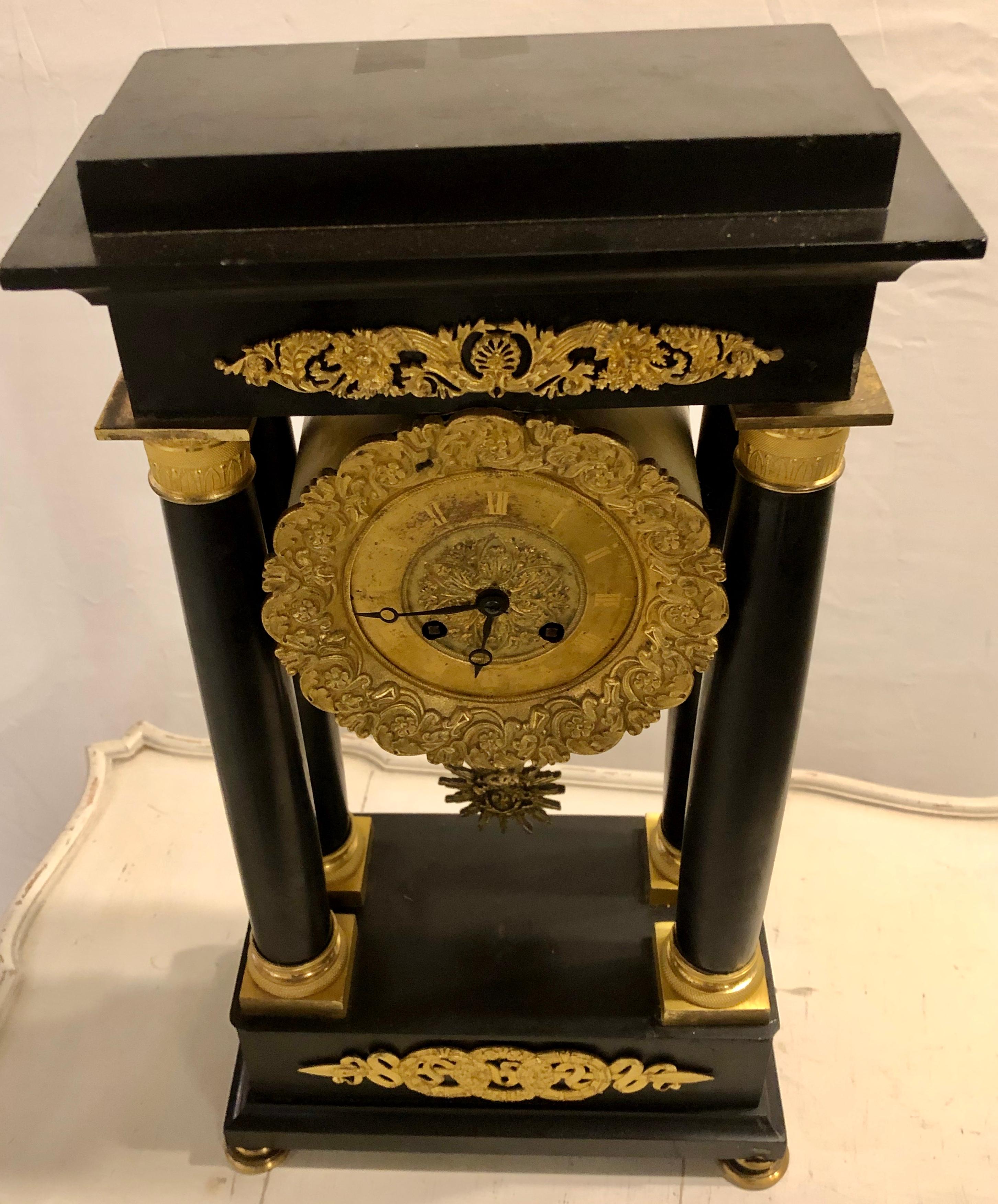 20th Century Empire Marble and Bronze Mantel Clock, Working