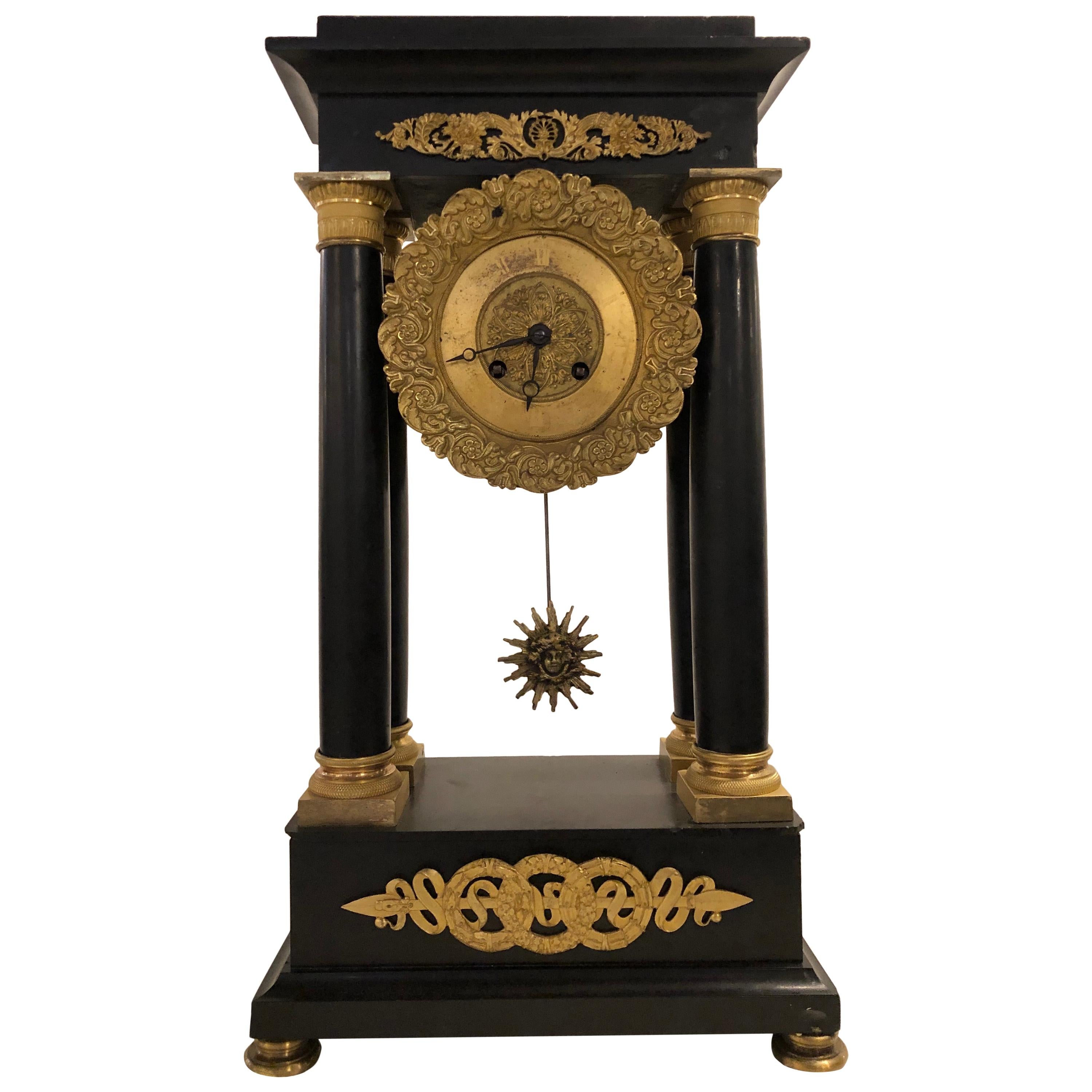 Empire Marble and Bronze Mantel Clock, Working