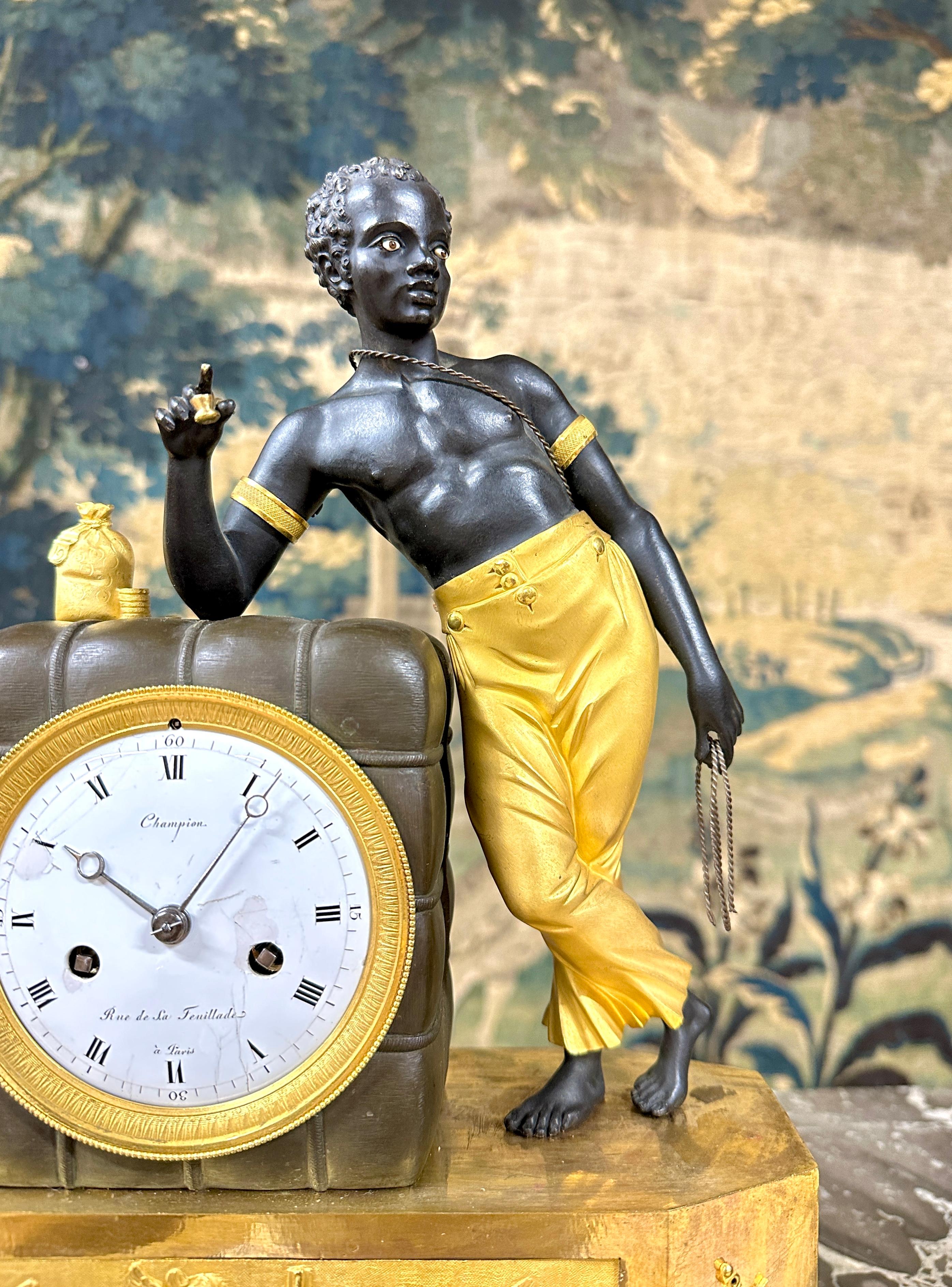 an Empire ormolu and patinated bronze mangel clock after a drawing by DeVerberie For Sale 3