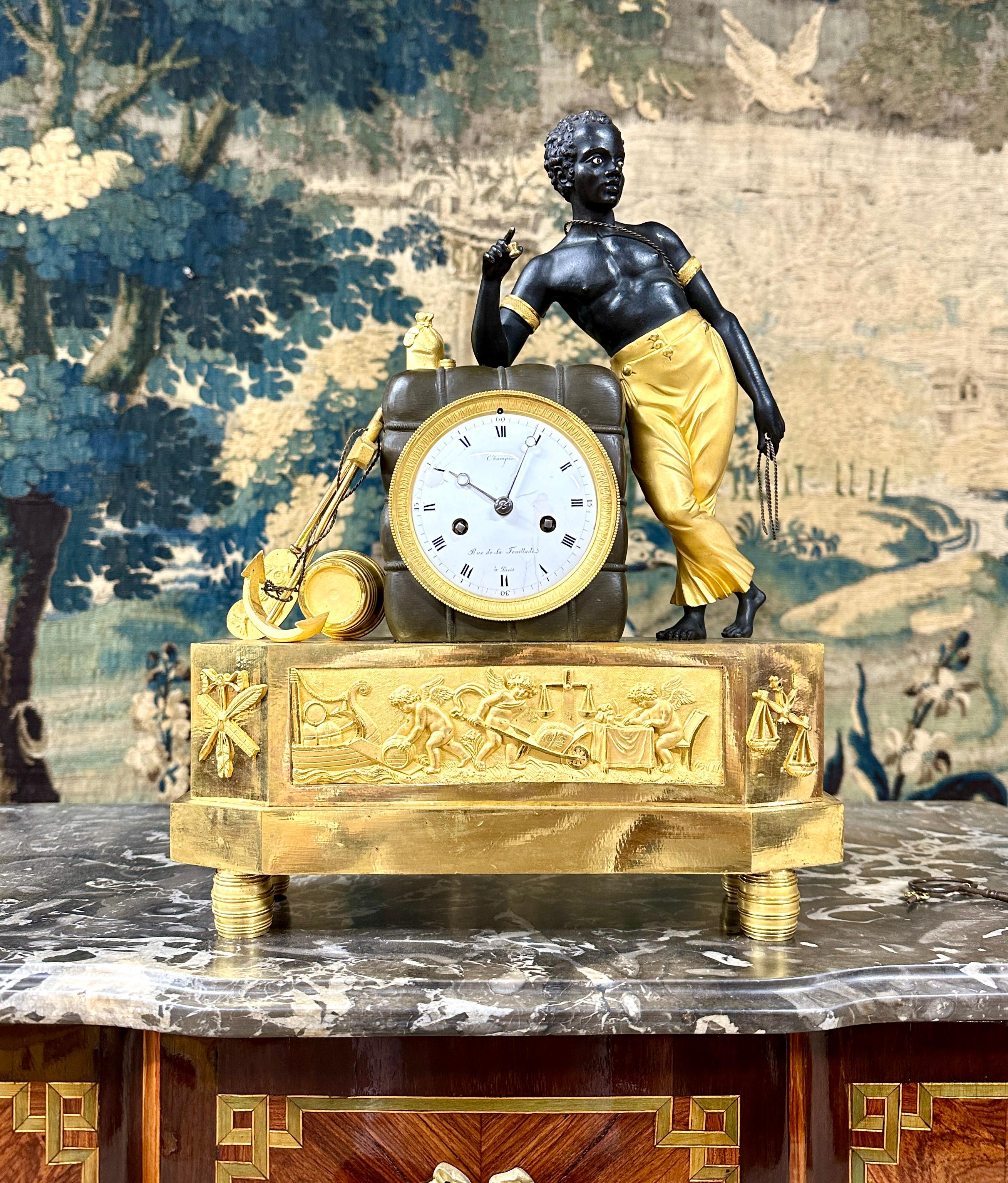 an Empire ormolu and patinated bronze mangel clock after a drawing by DeVerberie For Sale 4