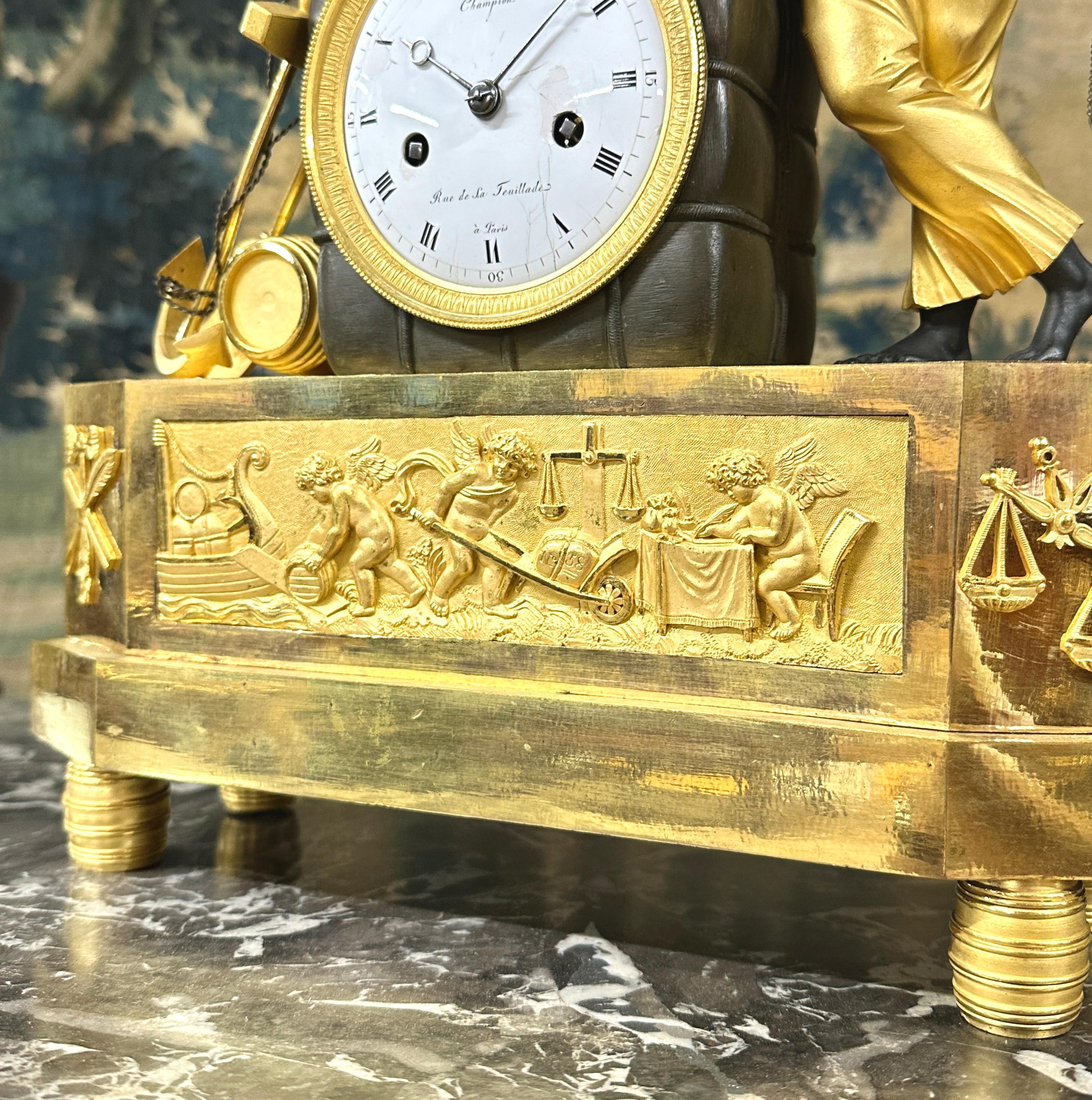 Bronze an Empire ormolu and patinated bronze mangel clock after a drawing by DeVerberie For Sale