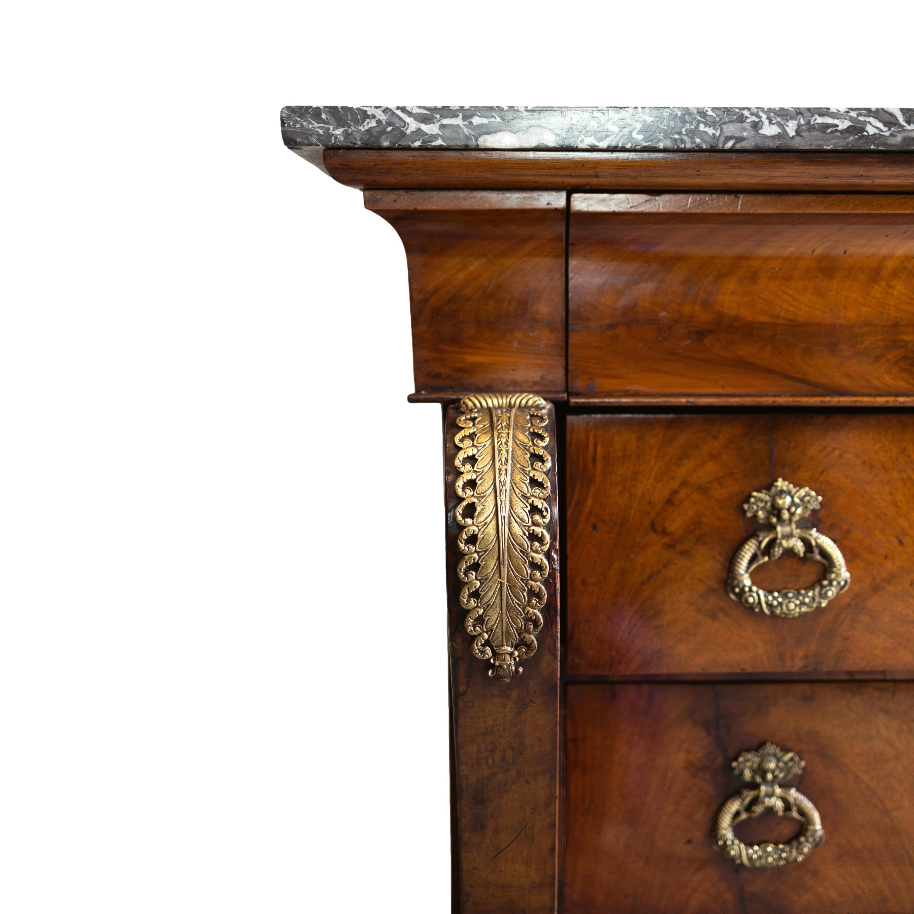 An Empire Ormolu-Mounted Mahogany Commode, Marble Top, French, ca. 1820 For Sale 3