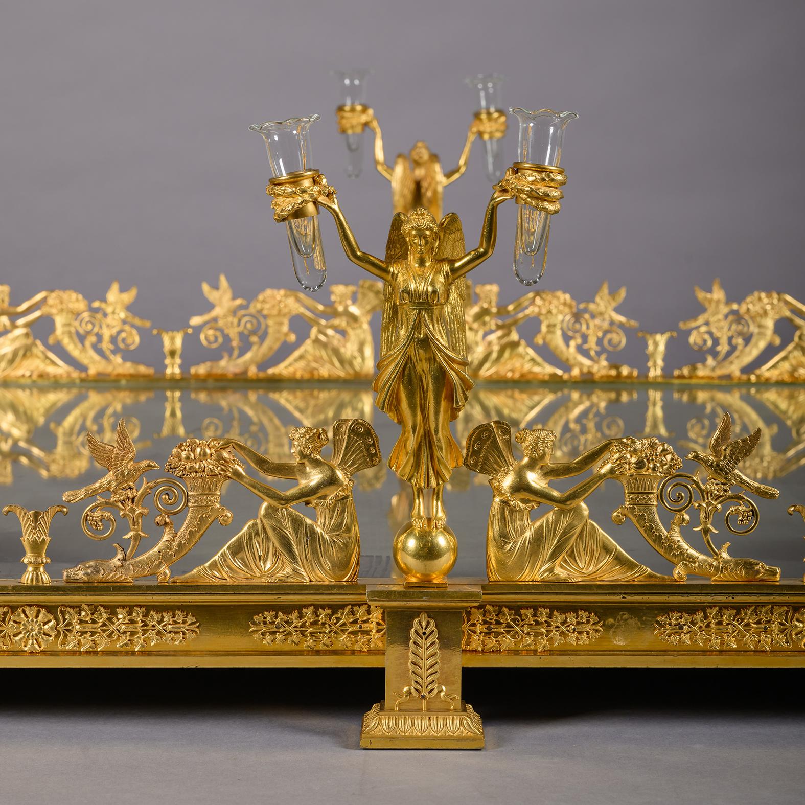 An Empire Period Gilt-Bronze Three-Piece Surtout de Table, Attributed to Denière In Good Condition For Sale In Brighton, West Sussex