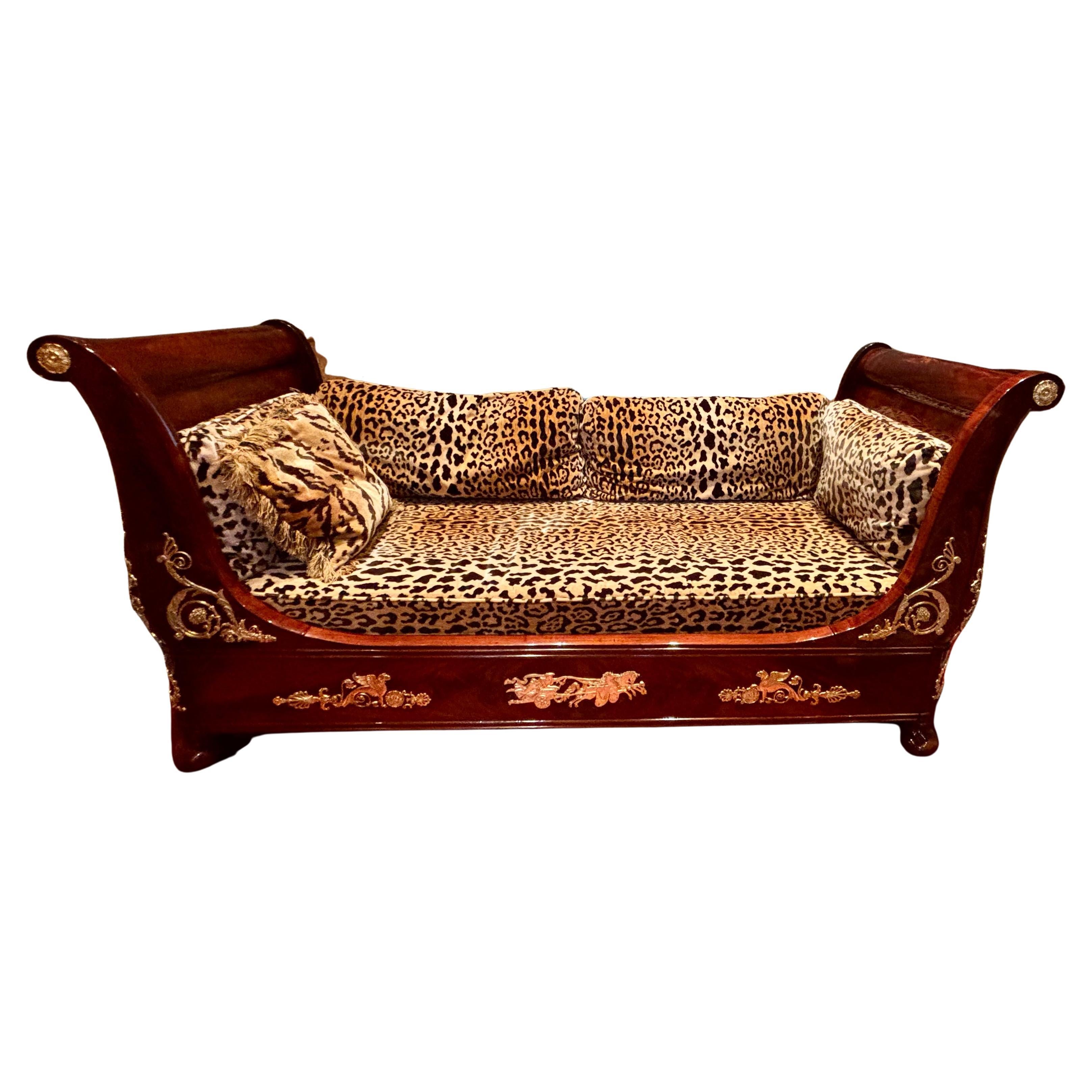 An Empire Style French Mahogany and Ormolu Mounted Day Bed or "Lit en Bateau"