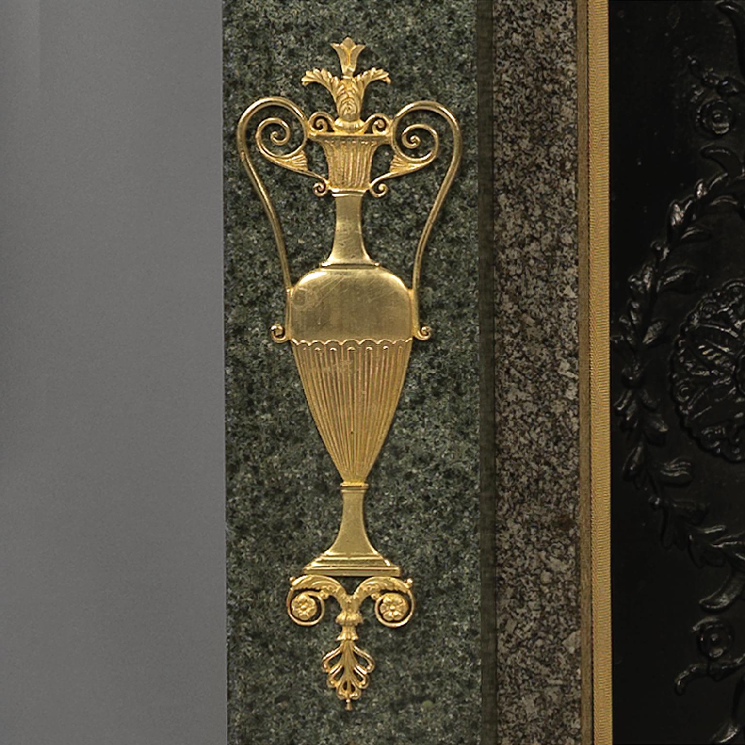 19th Century Empire Style Gilt Bronze-Mounted Green Granite Fireplace, circa 1850 For Sale