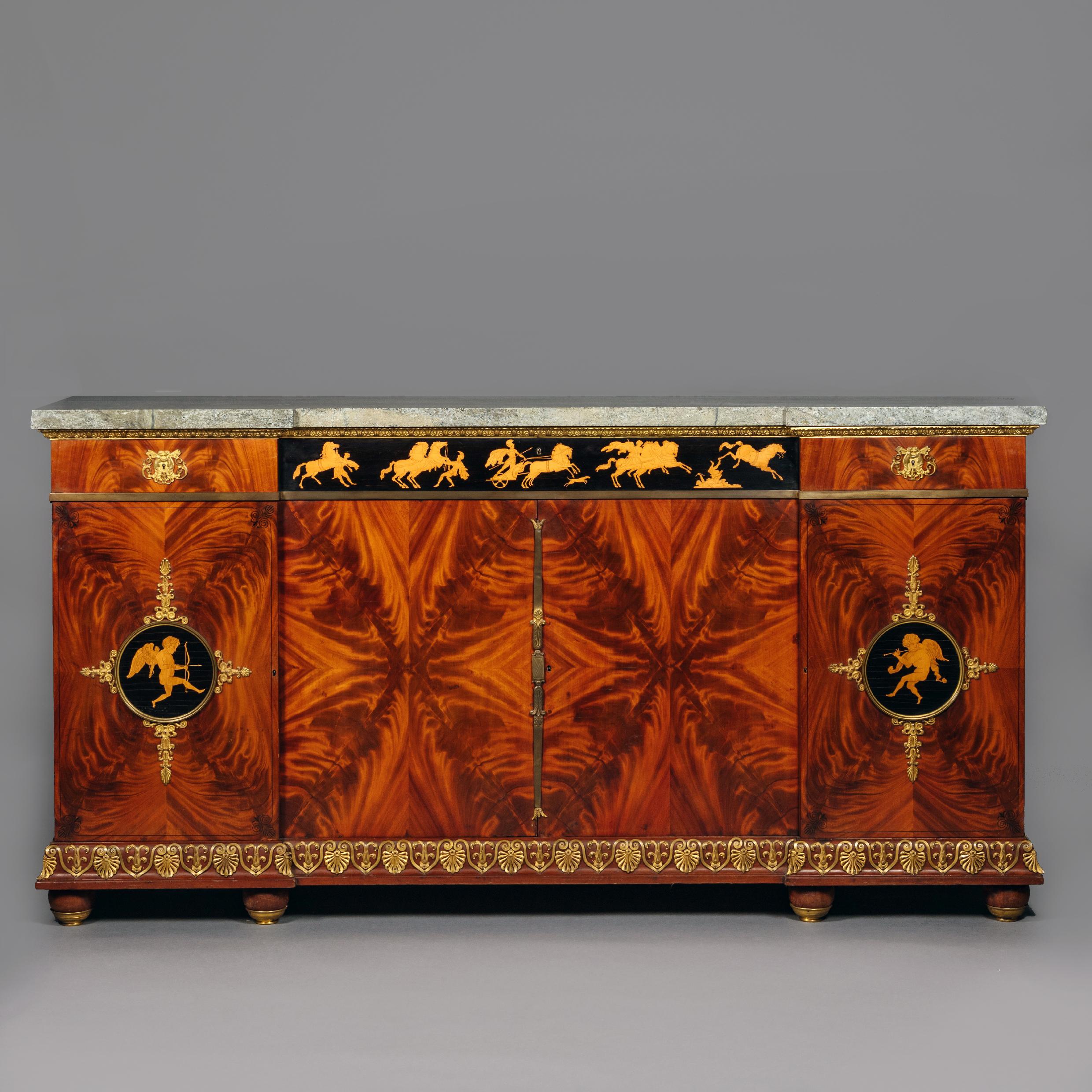 19th Century Empire Style Gilt-Bronze Mounted Marquetry Buffet Cabinet, by François Linke For Sale