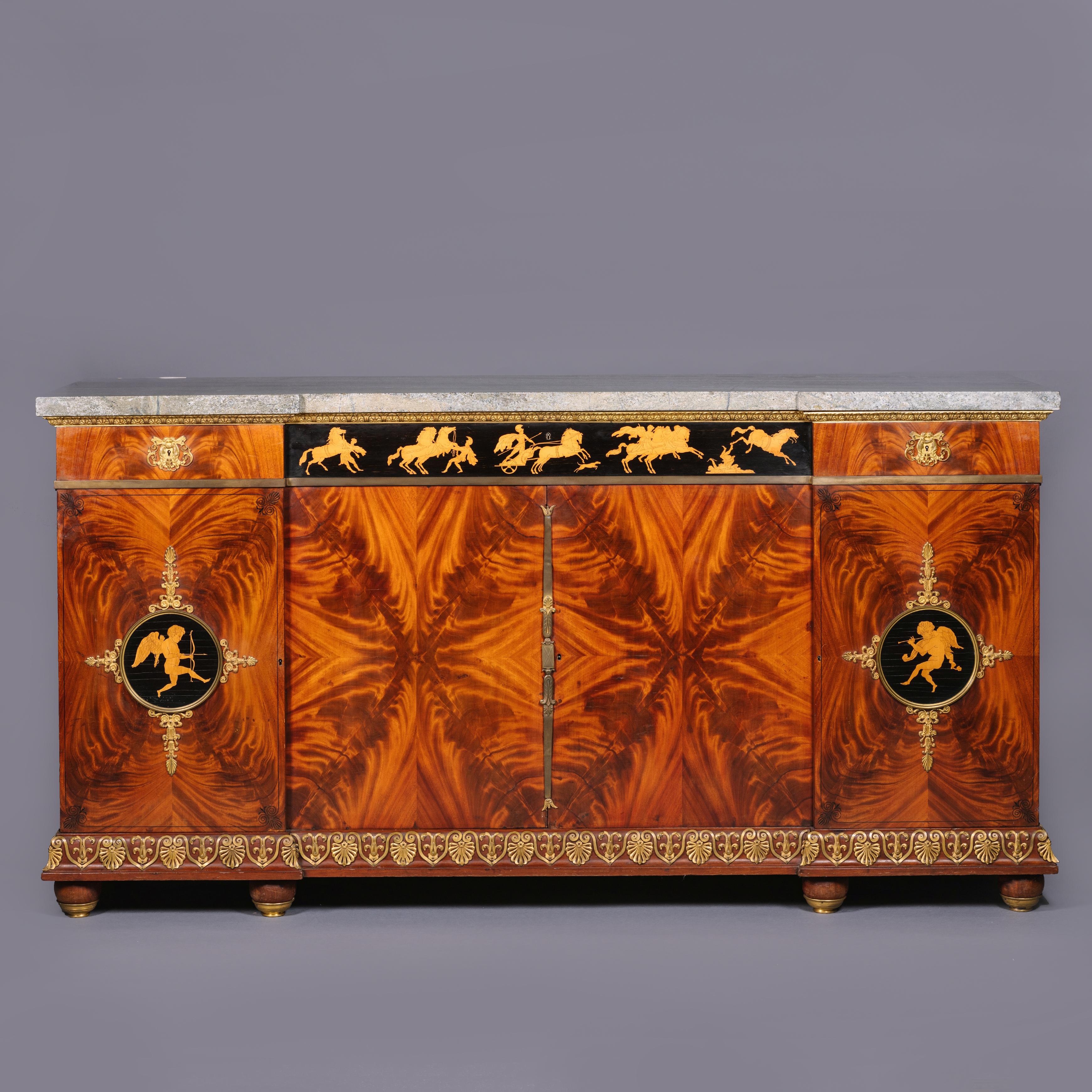 19th Century Empire Style Gilt-Bronze Mounted Marquetry Buffet Cabinet, by François Linke For Sale