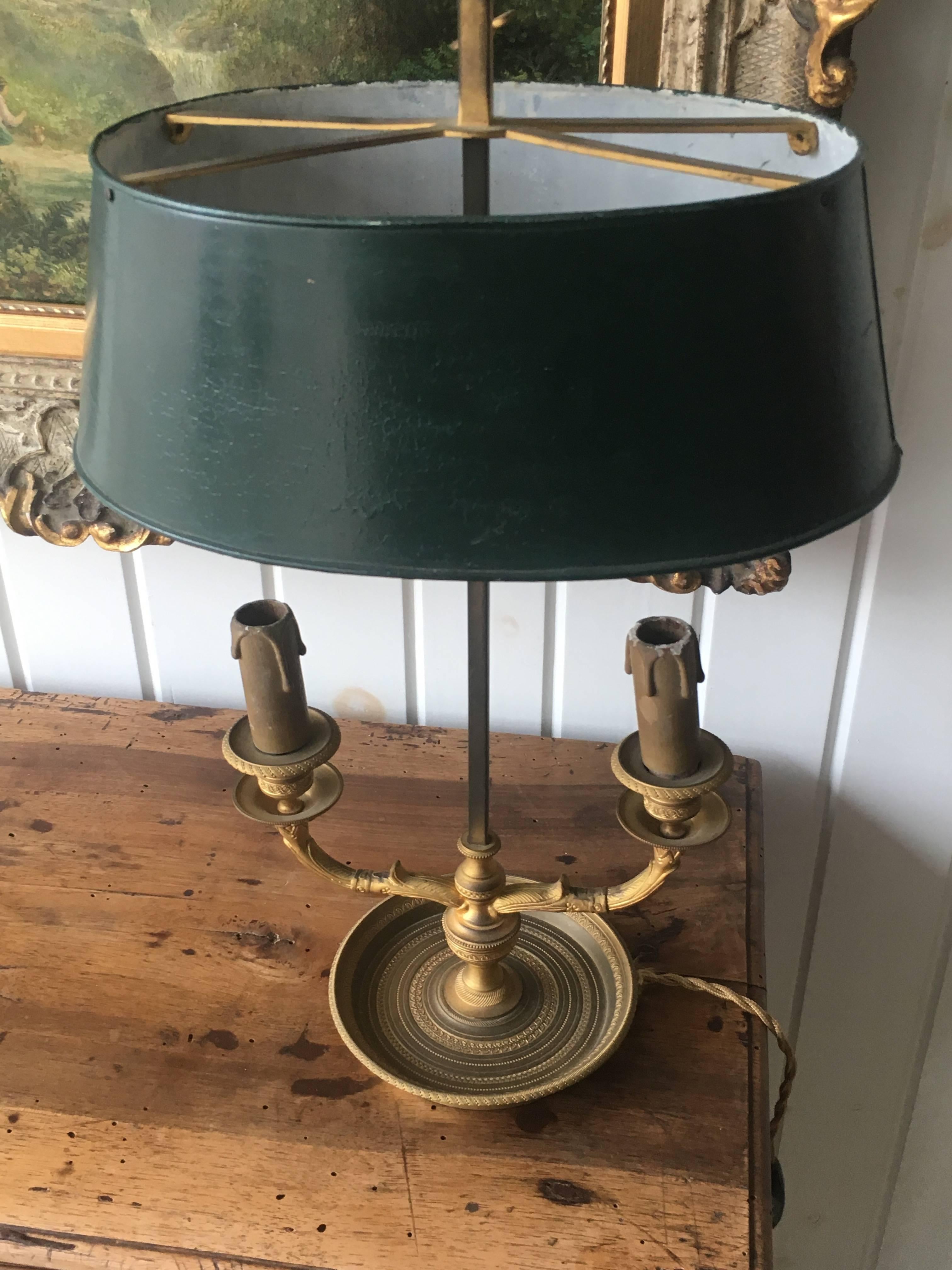 Regency Empire Style Gilt Bronze Two-Light Bouillotte Lamp, 19th Century For Sale