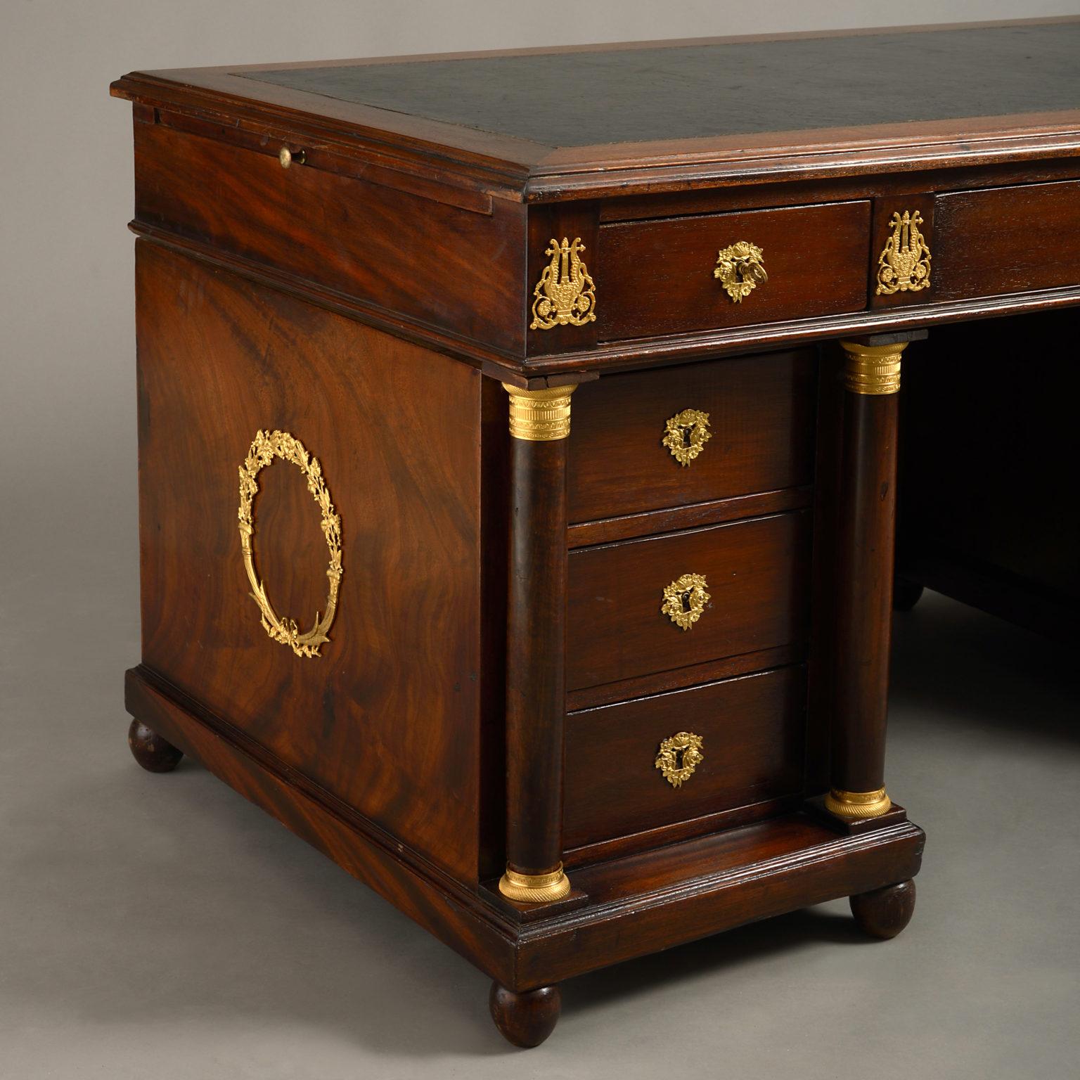 French Empire Style Mahogany and Gilt Brass Desk