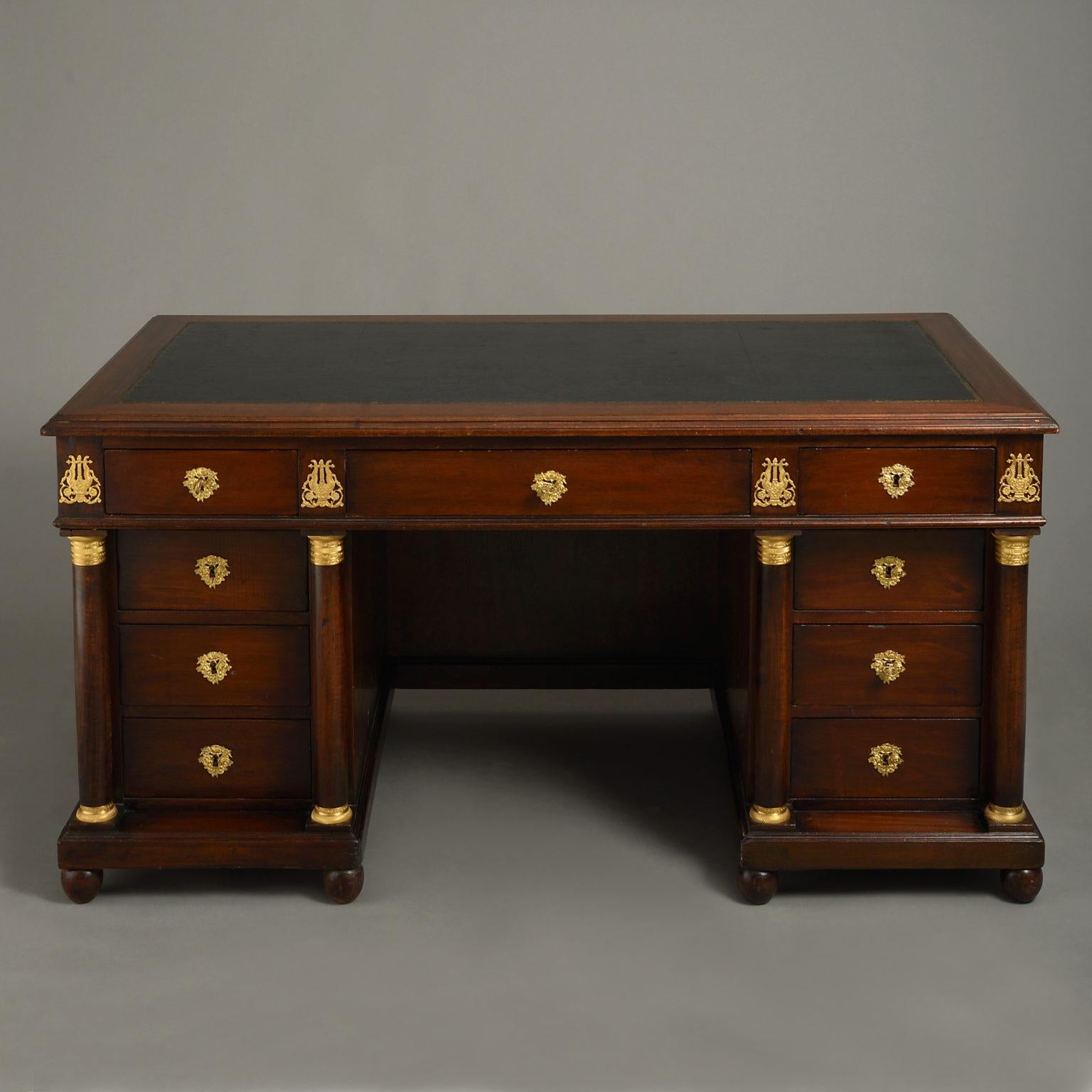 Polished Empire Style Mahogany and Gilt Brass Desk